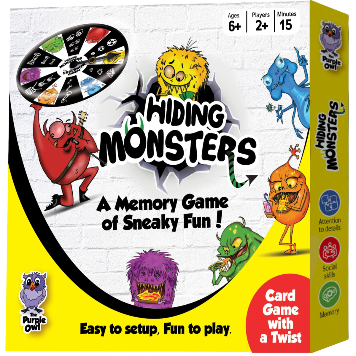 THE PURPLE OWL Hiding Monsters Memory Card Game with Spinner Wheel - Fun, Easy-to-Play Match for Kids 4-12