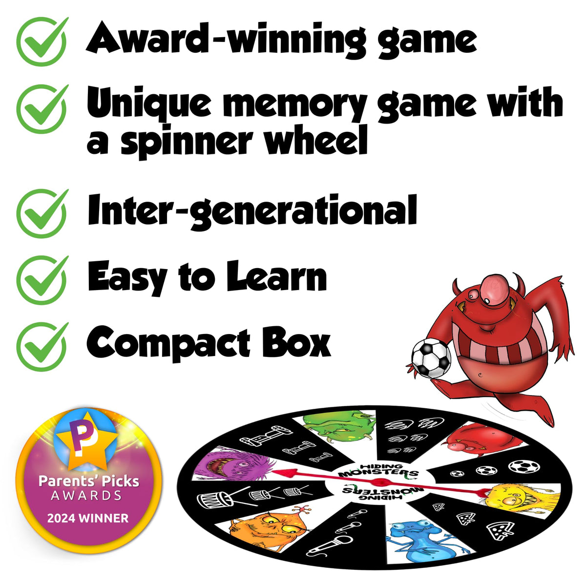 THE PURPLE OWL Hiding Monsters Memory Card Game with Spinner Wheel - Fun, Easy-to-Play Match for Kids 4-12