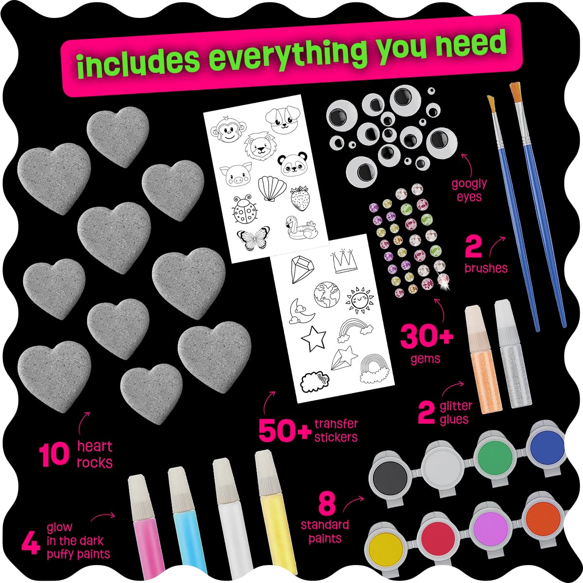 THE SCHOLAR ANT Hearts Glow-in-the-Dark Rock Painting Kit for Kids (Ages 4-12) - Complete STEM Craft Set