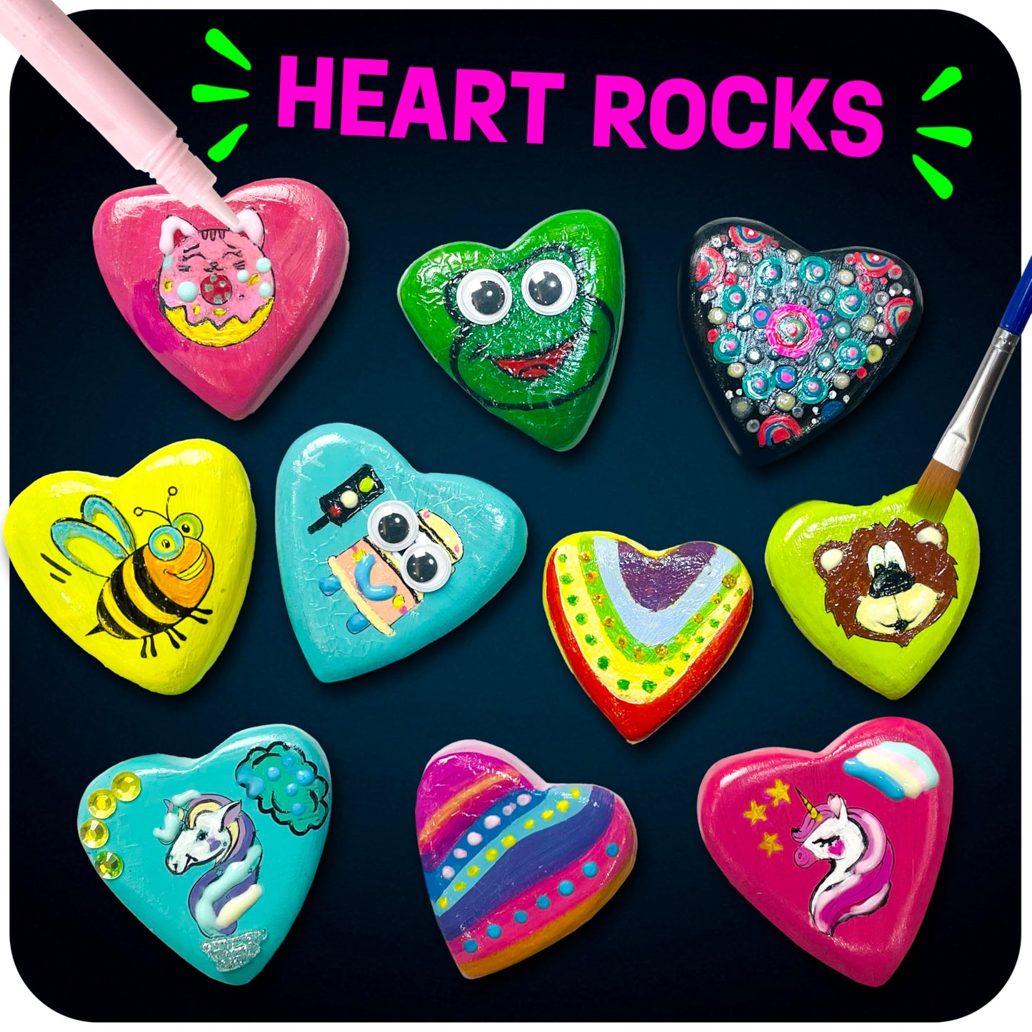 THE SCHOLAR ANT Hearts Glow-in-the-Dark Rock Painting Kit for Kids (Ages 4-12) - Complete STEM Craft Set