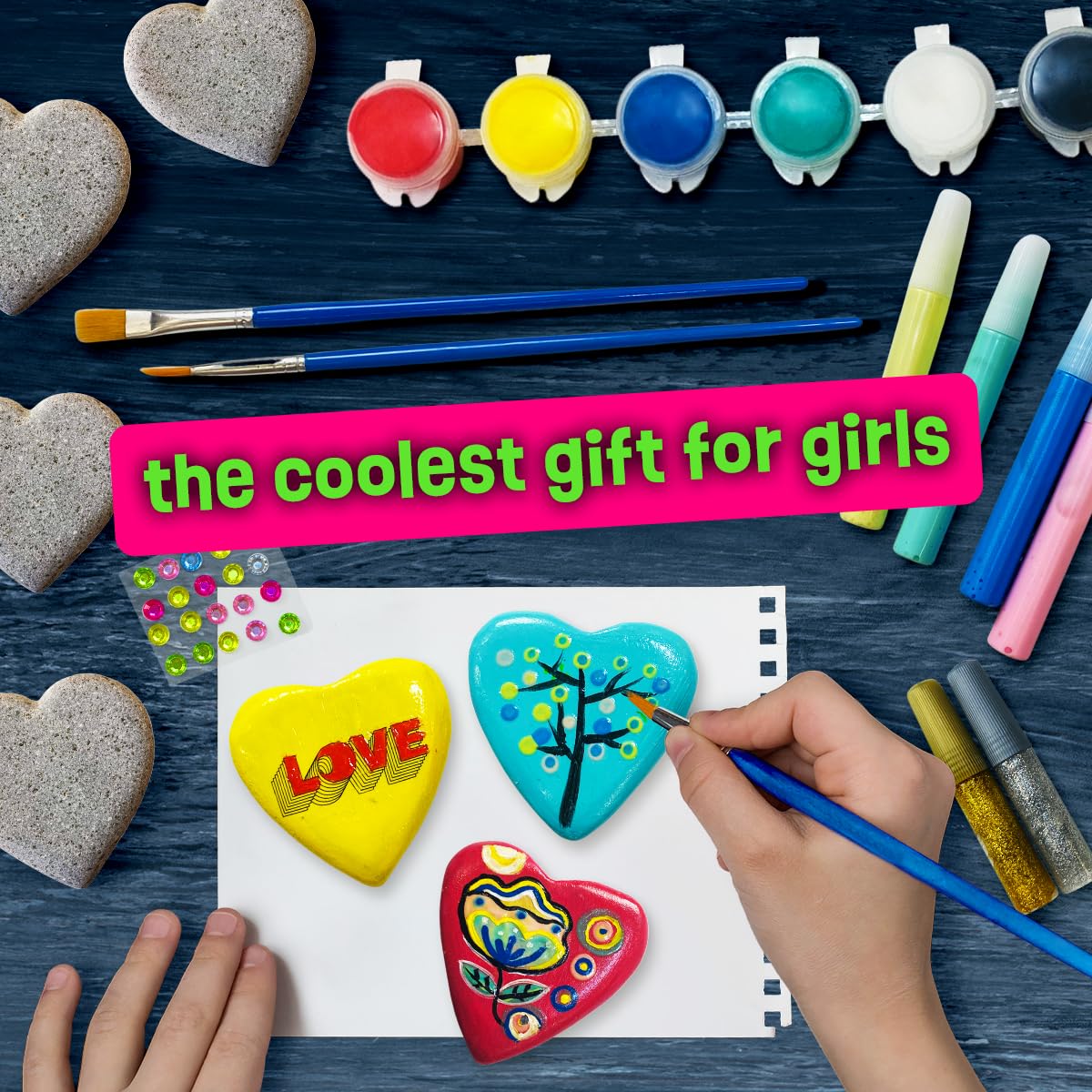 THE SCHOLAR ANT Hearts Glow-in-the-Dark Rock Painting Kit for Kids (Ages 4-12) - Complete STEM Craft Set