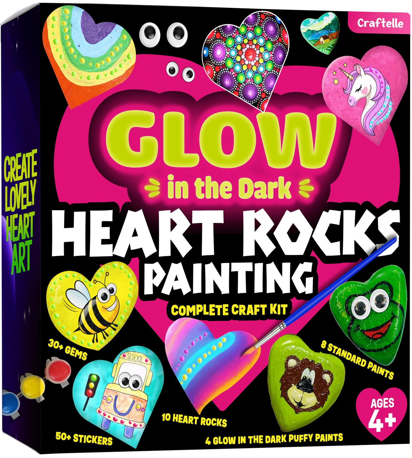 THE SCHOLAR ANT Hearts Glow-in-the-Dark Rock Painting Kit for Kids (Ages 4-12) - Complete STEM Craft Set
