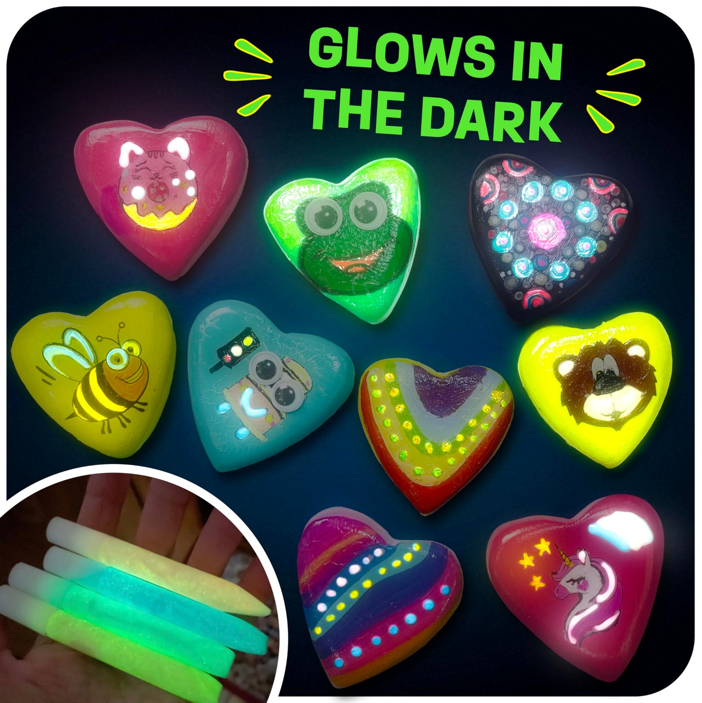THE SCHOLAR ANT Hearts Glow-in-the-Dark Rock Painting Kit for Kids (Ages 4-12) - Complete STEM Craft Set