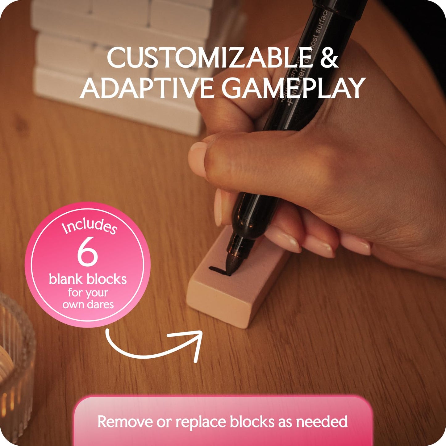 The Sensual Lab 54 Pink Blocks – Spicy Adult Tower Game for Couples & Date Nights