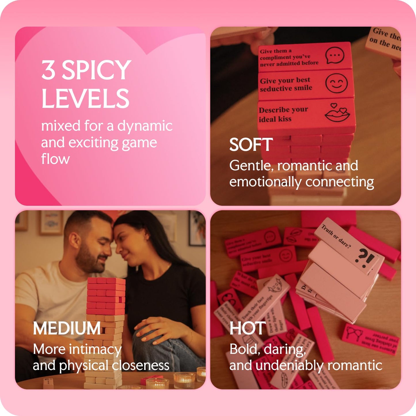 The Sensual Lab 54 Pink Blocks – Spicy Adult Tower Game for Couples & Date Nights