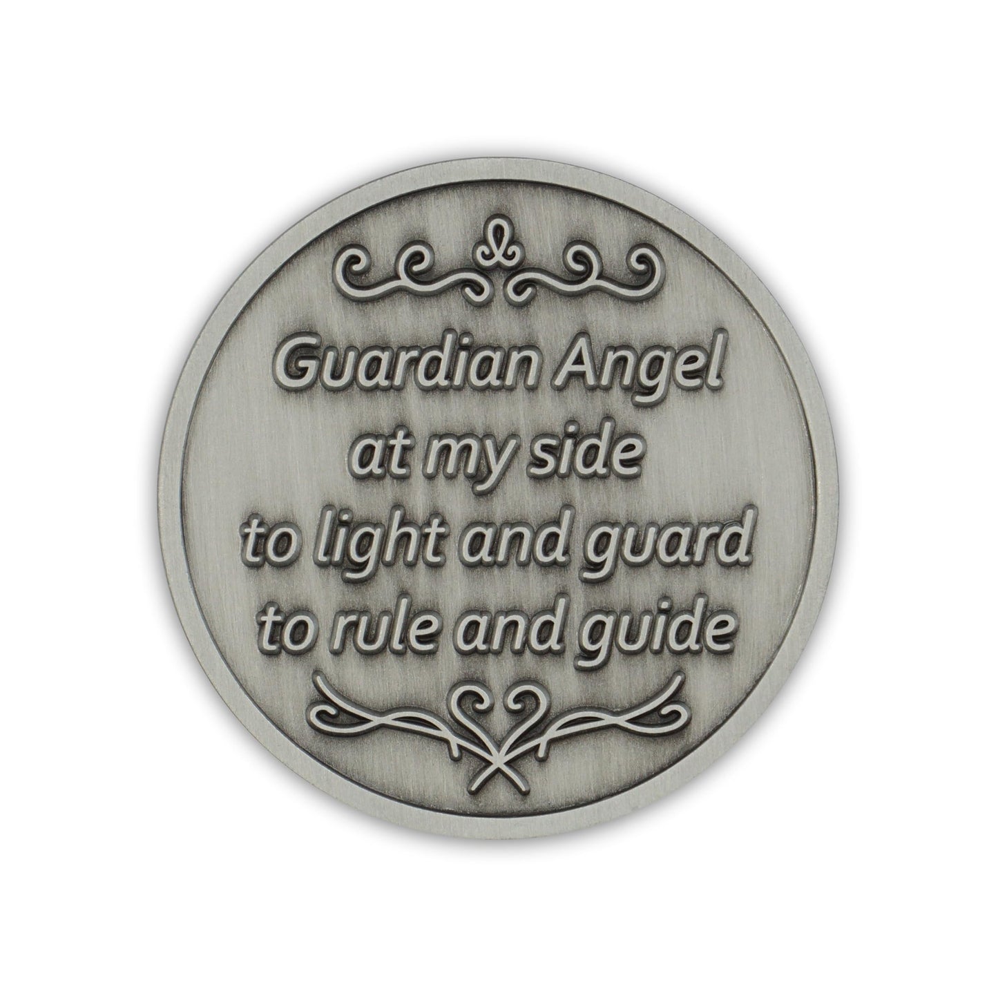 The Token Shop Pewter Guardian Angel Coin – Aqua Crystal Medallion