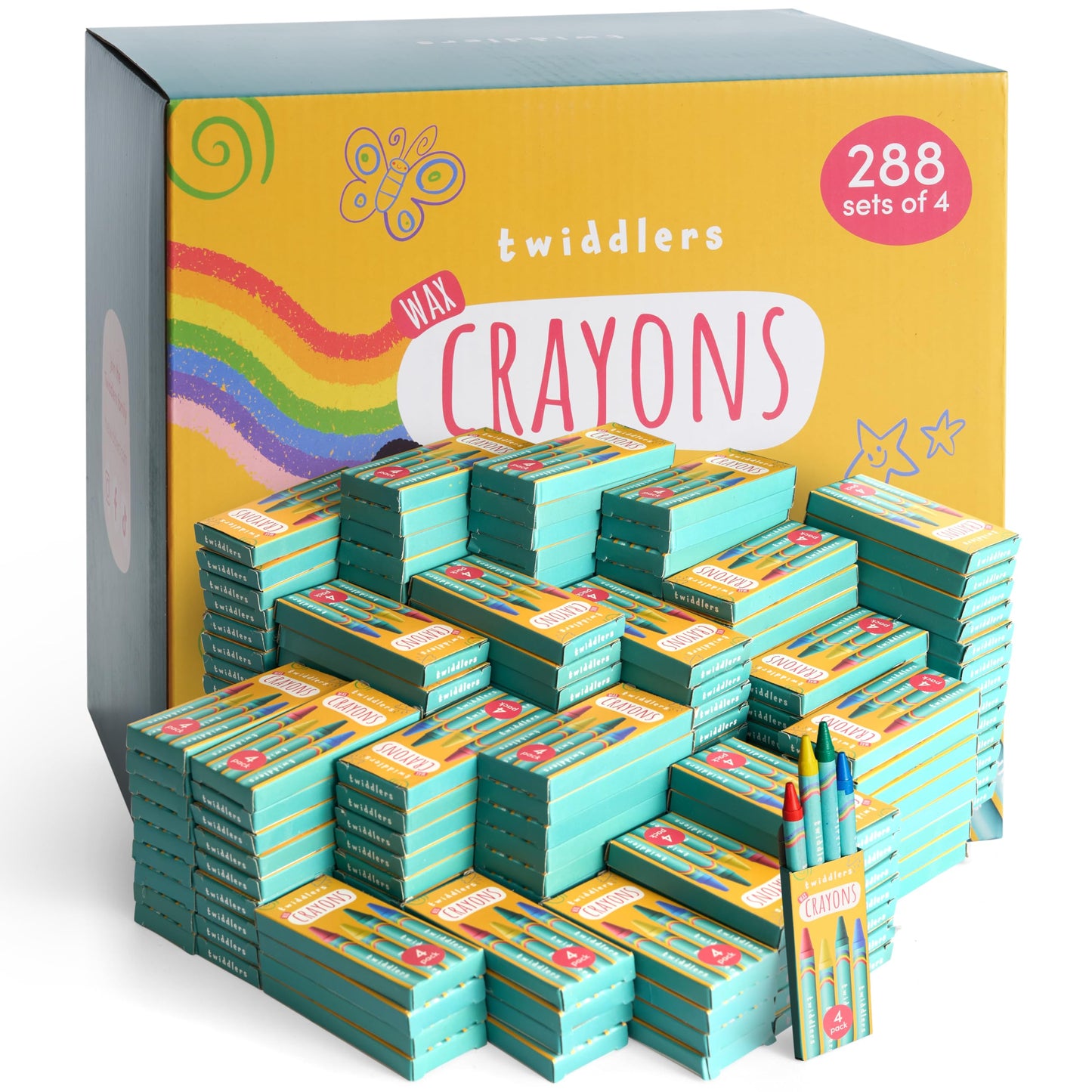 THE TWIDDLERS 288-Box Bulk Crayons — 1,152 Non-Toxic 4-Packs for Classrooms & Parties