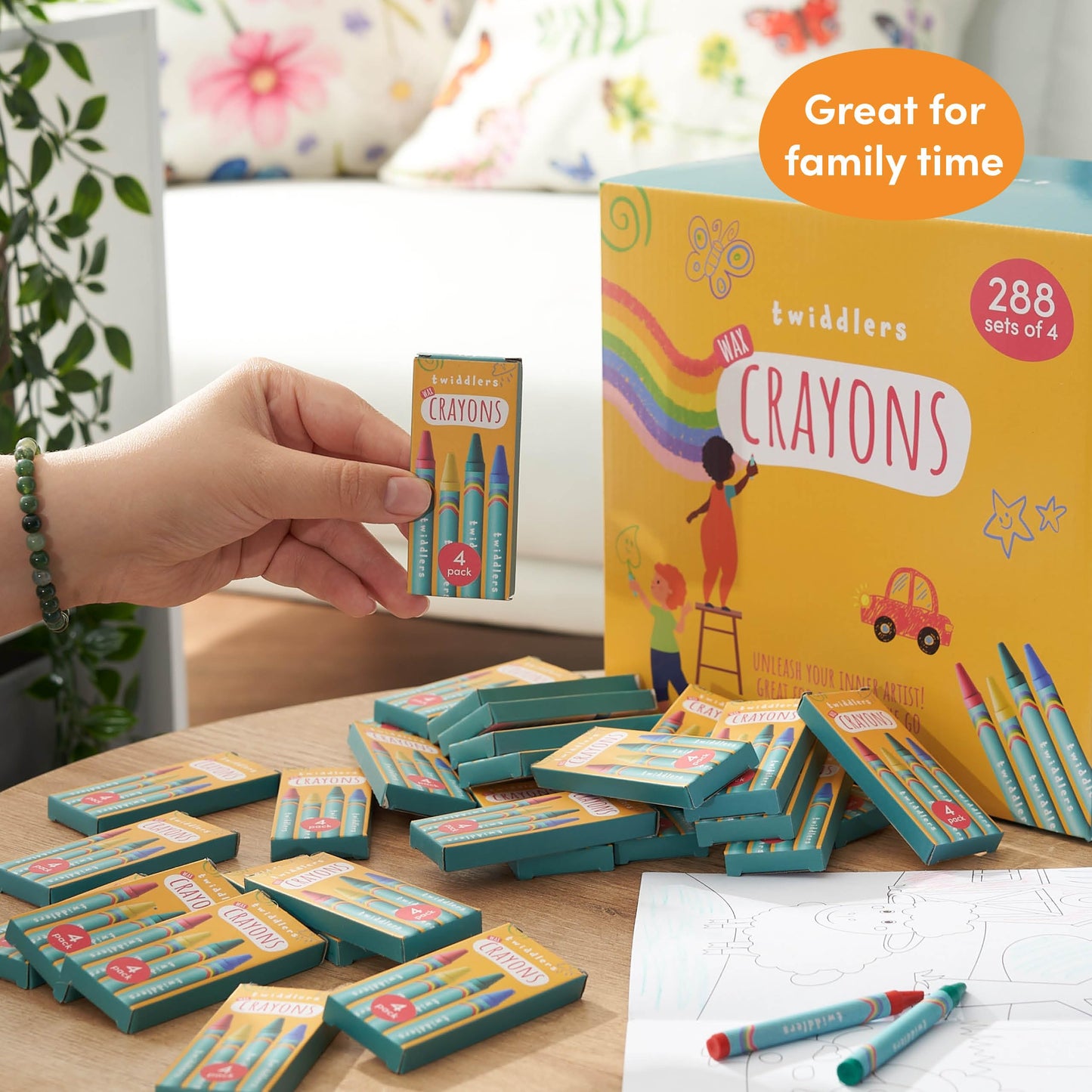 THE TWIDDLERS 288-Box Bulk Crayons — 1,152 Non-Toxic 4-Packs for Classrooms & Parties