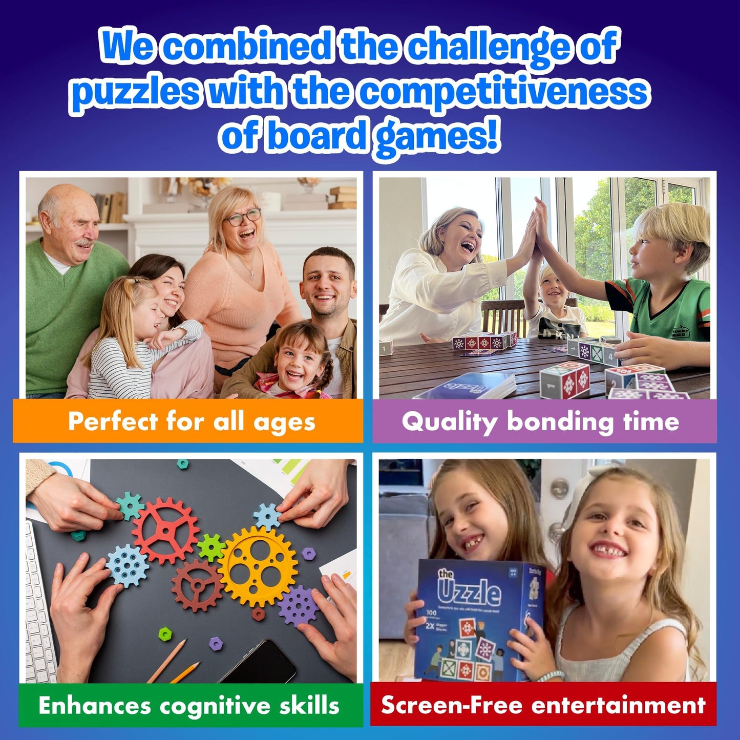 The Uzzle 3.0 Board Game – Family Puzzle for All Ages | 100 Puzzles, 4 Levels