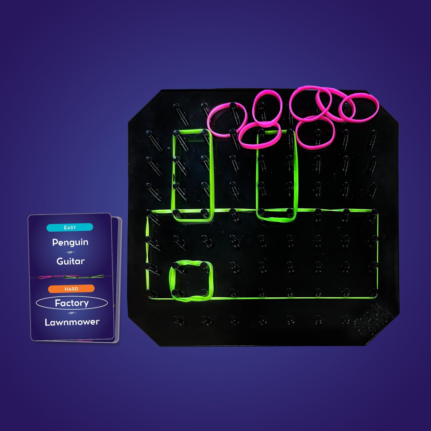 The Uzzle Stretch & Sketch Peg Board Game – Expert-Level Challenges for 3-6 Players (Ages 6+)
