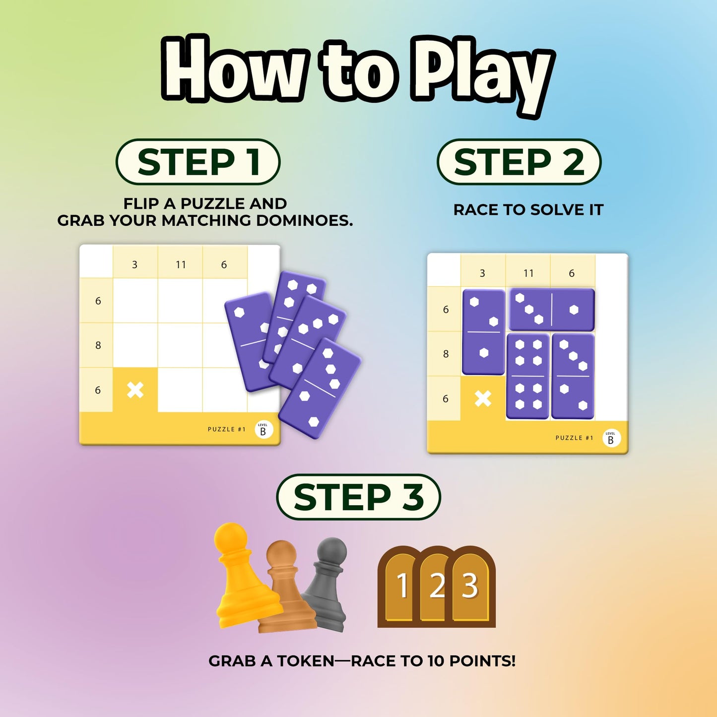 The Uzzle Sudonumo Domino - 24 Dominoes, 120 Puzzles, Levels A-D, 2-4 Players