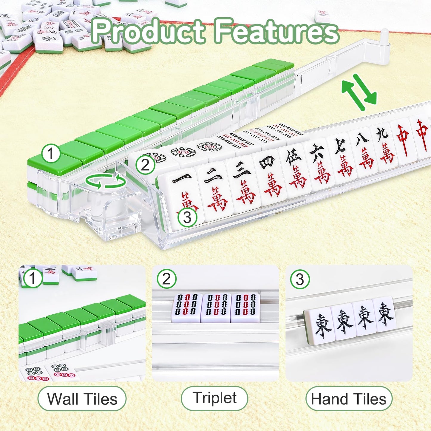 TheClouds Mahjong Racks with Pushers — 4pc Clear Tile Racks (1.2-inch) for American Mahjong