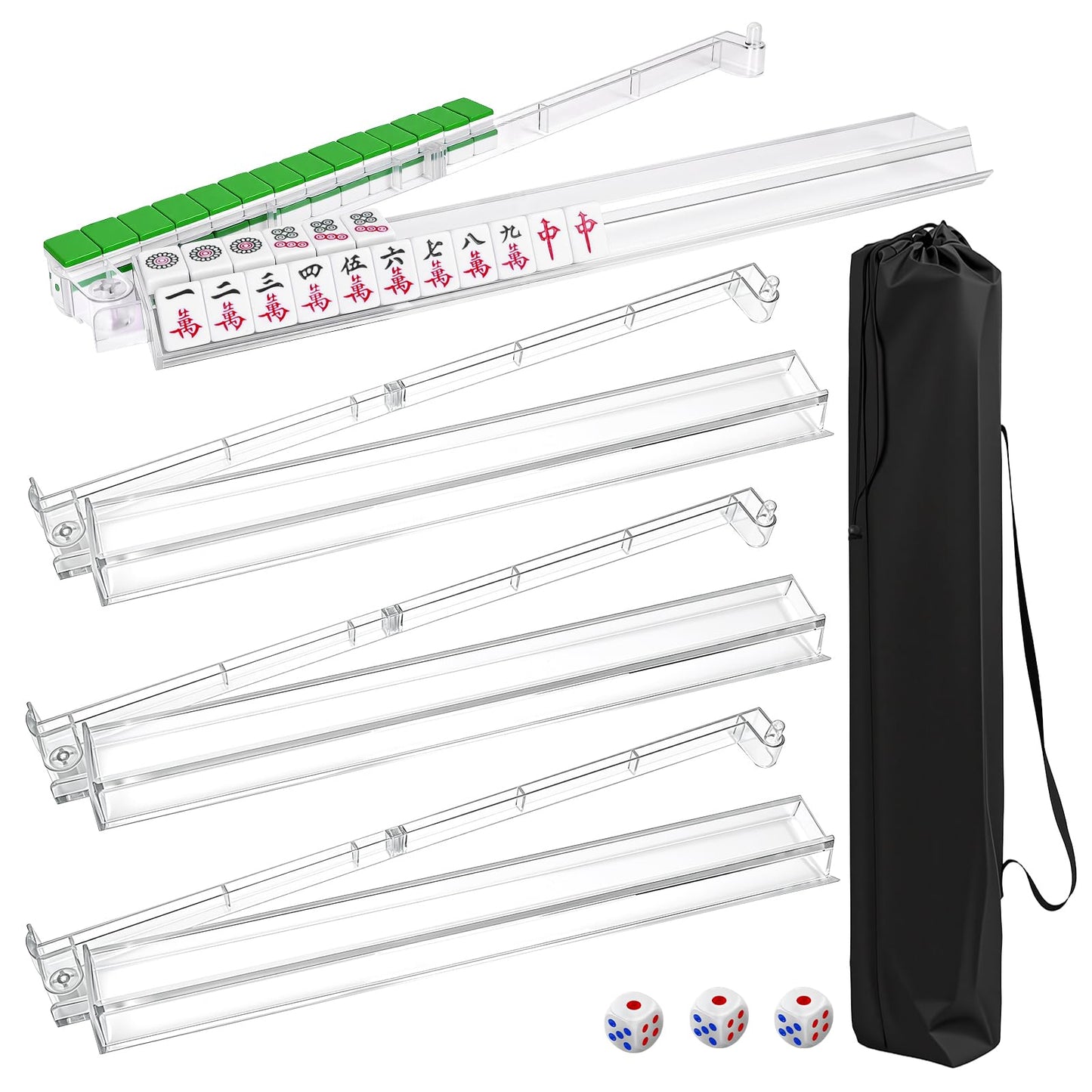 TheClouds Mahjong Racks with Pushers — 4pc Clear Tile Racks (1.2-inch) for American Mahjong
