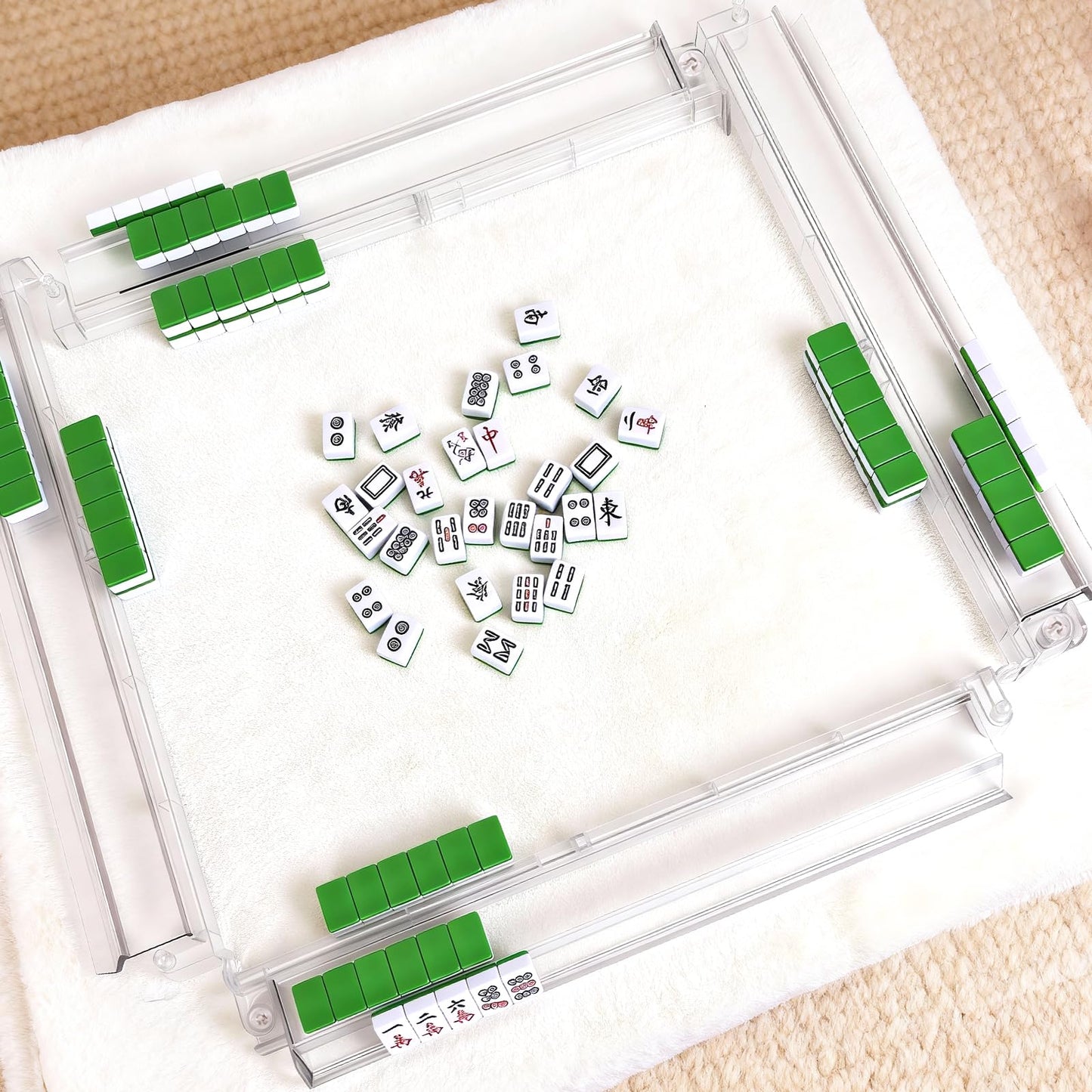 TheClouds Mahjong Racks with Pushers — 4pc Clear Tile Racks (1.2-inch) for American Mahjong