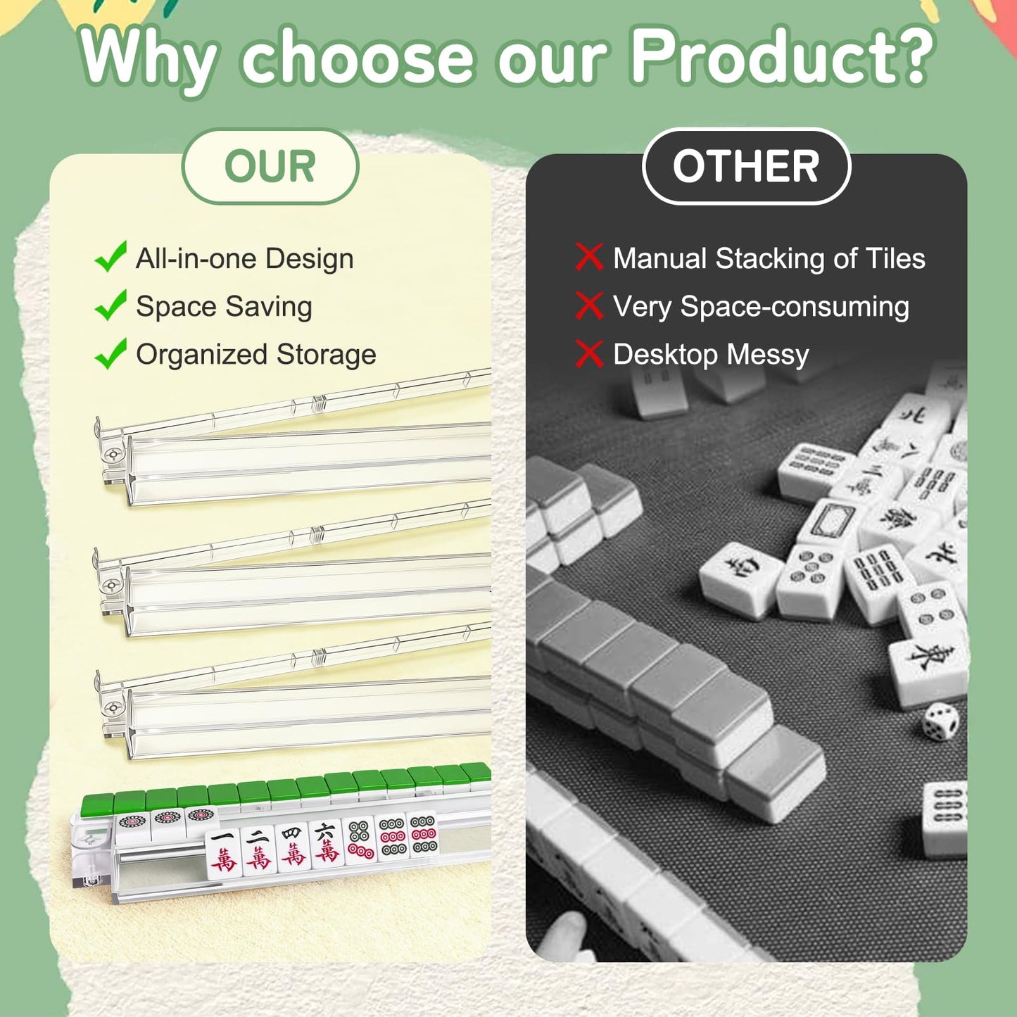 TheClouds Mahjong Racks with Pushers — 4pc Clear Tile Racks (1.2-inch) for American Mahjong