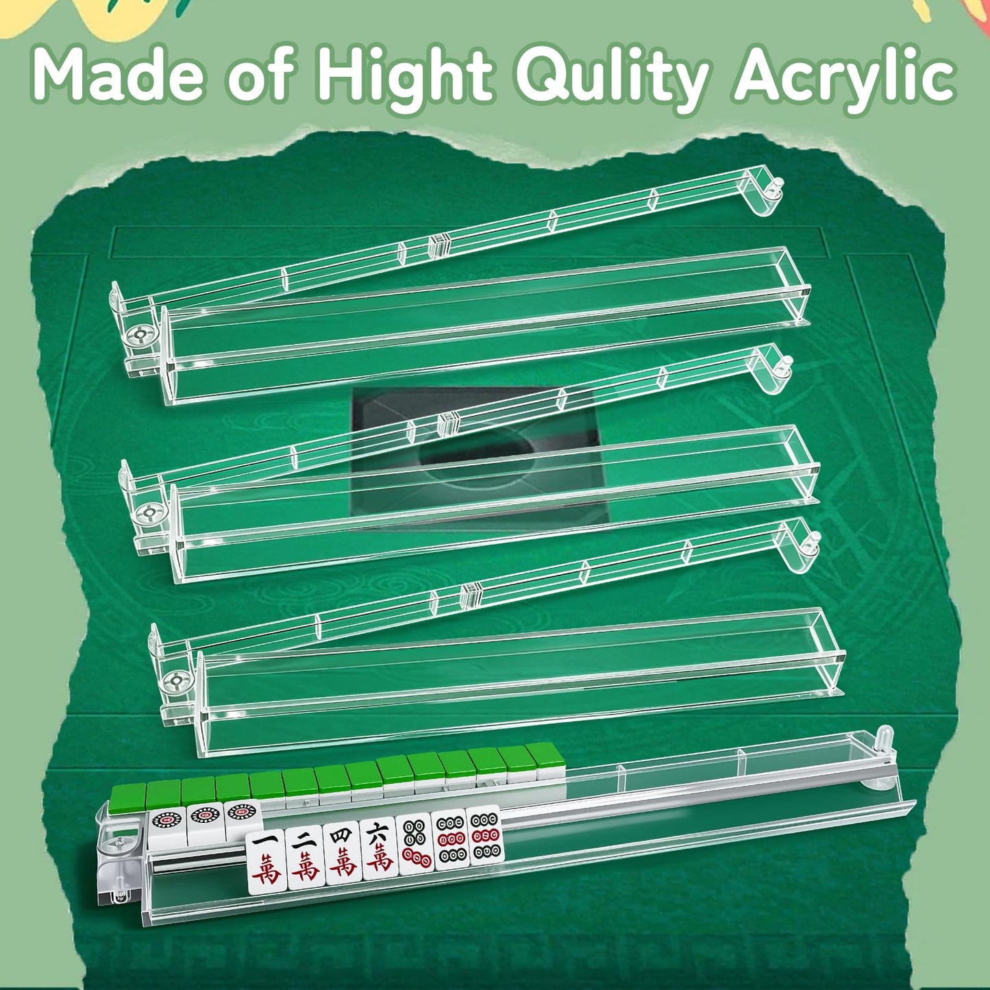 TheClouds Mahjong Racks with Pushers — 4pc Clear Tile Racks (1.2-inch) for American Mahjong