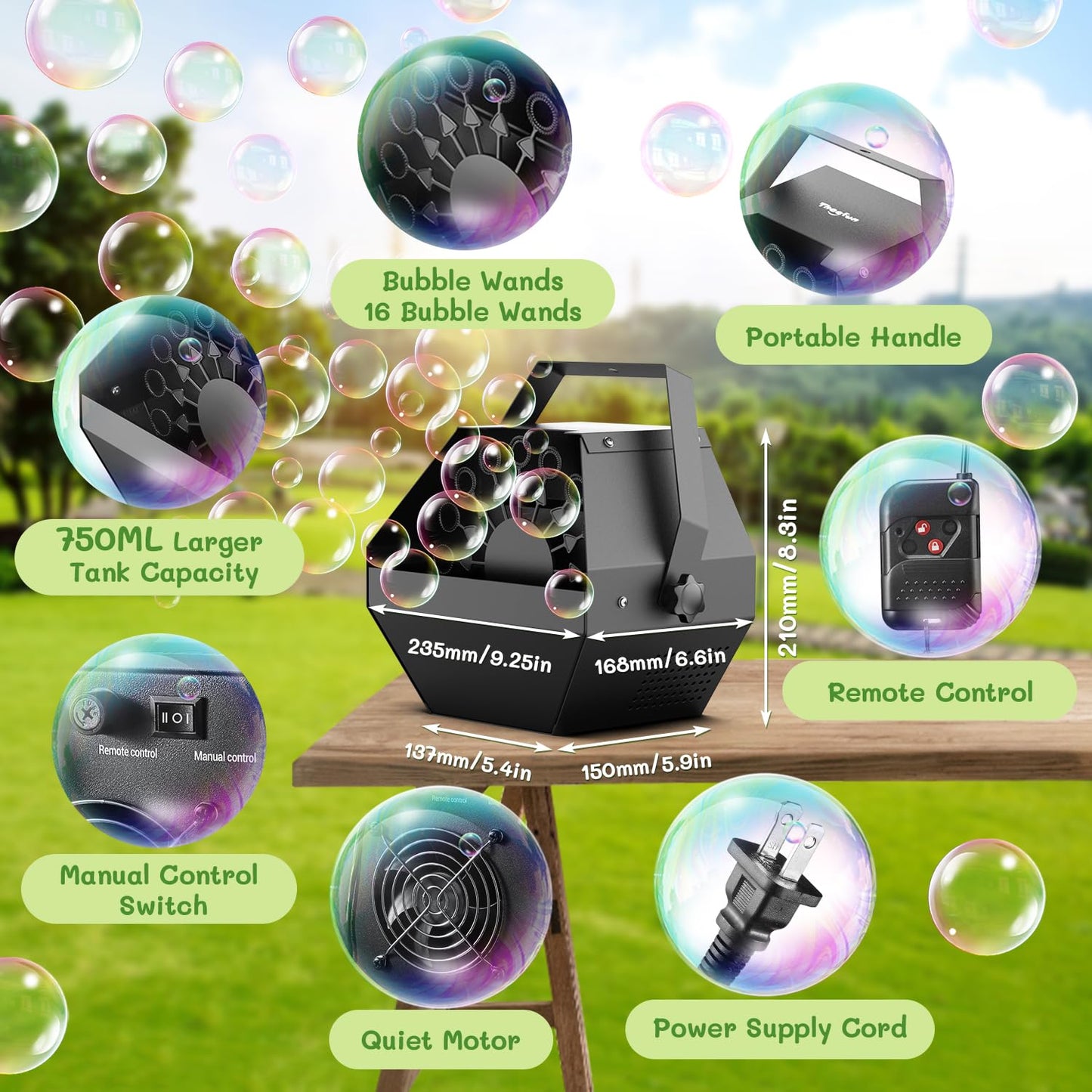 Theefun Bubble Machine with Remote Control — 750ML Metal Bubble Blower for Parties, Weddings & Events