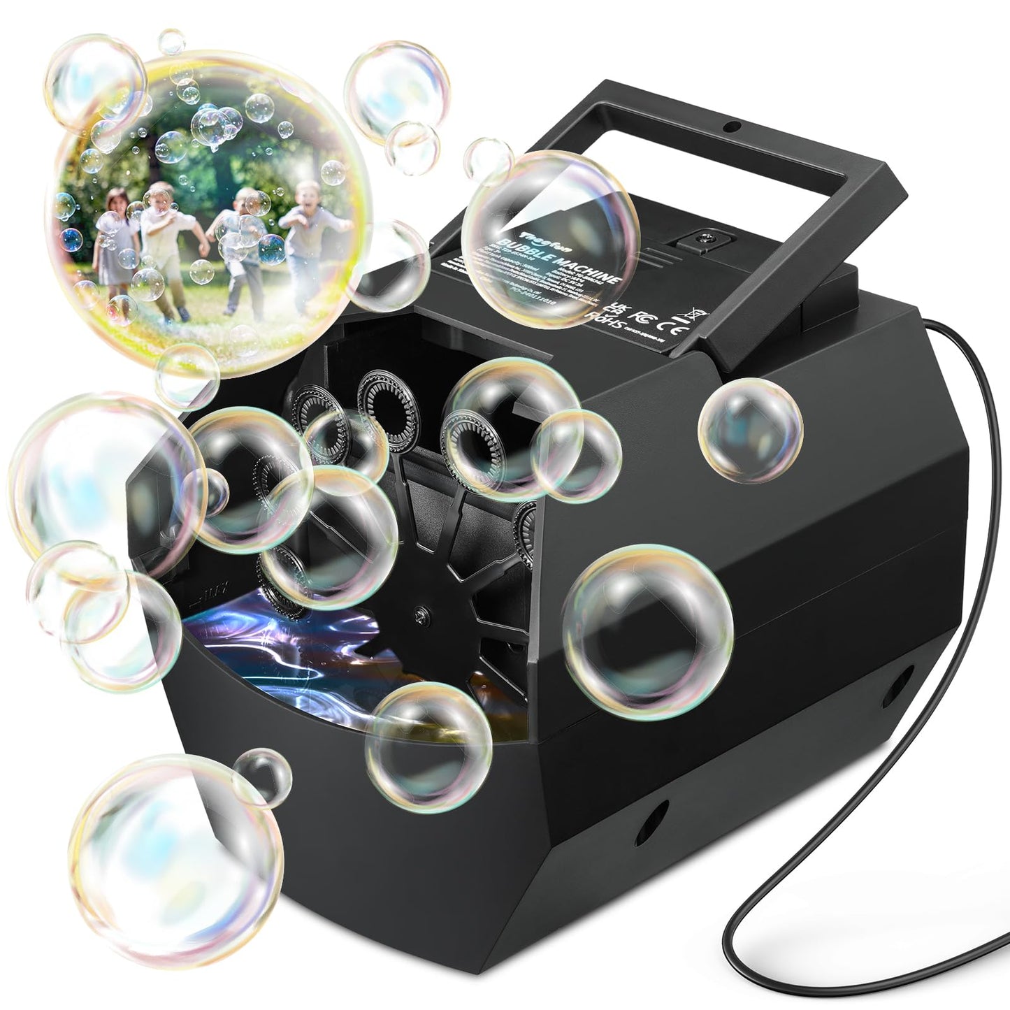 Theefun Bubble Machine 500ML – Auto Bubble Blower, 15,000 Bubbles/Min, Battery or USB Powered