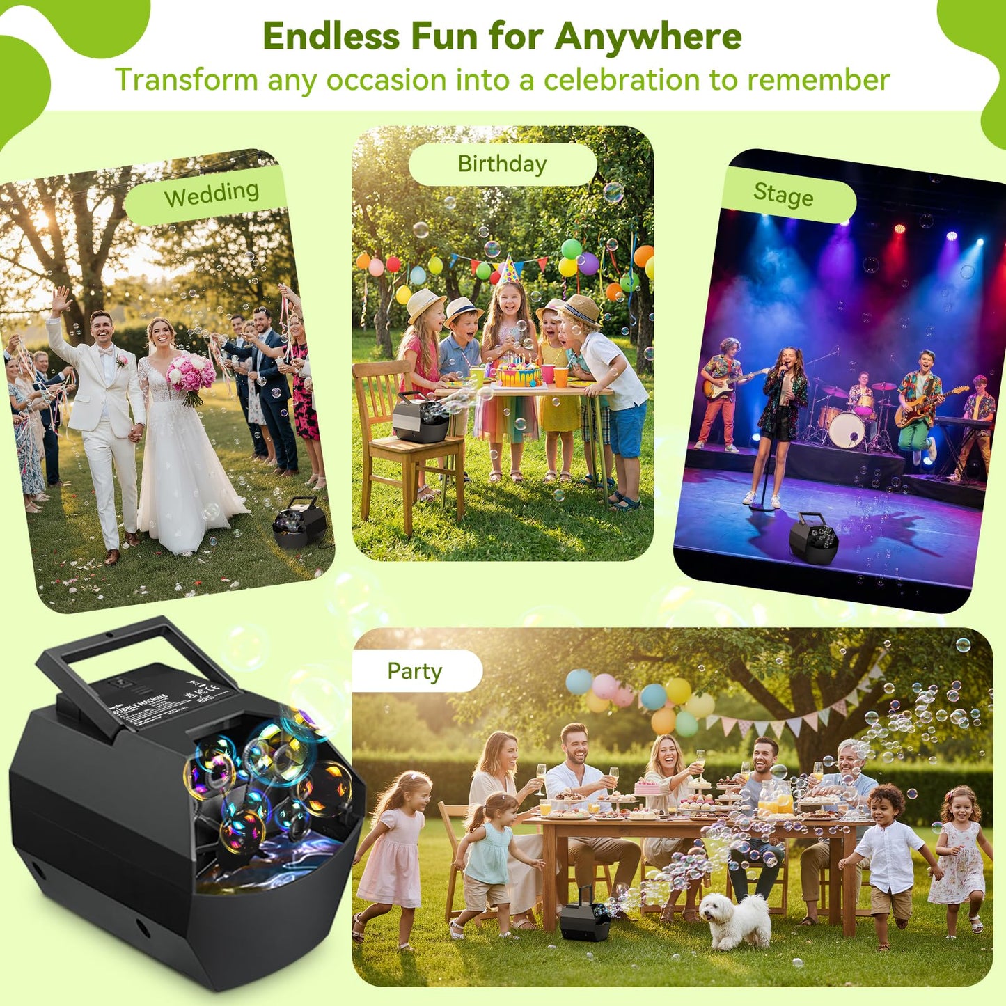Theefun Bubble Machine 500ML – Auto Bubble Blower, 15,000 Bubbles/Min, Battery or USB Powered