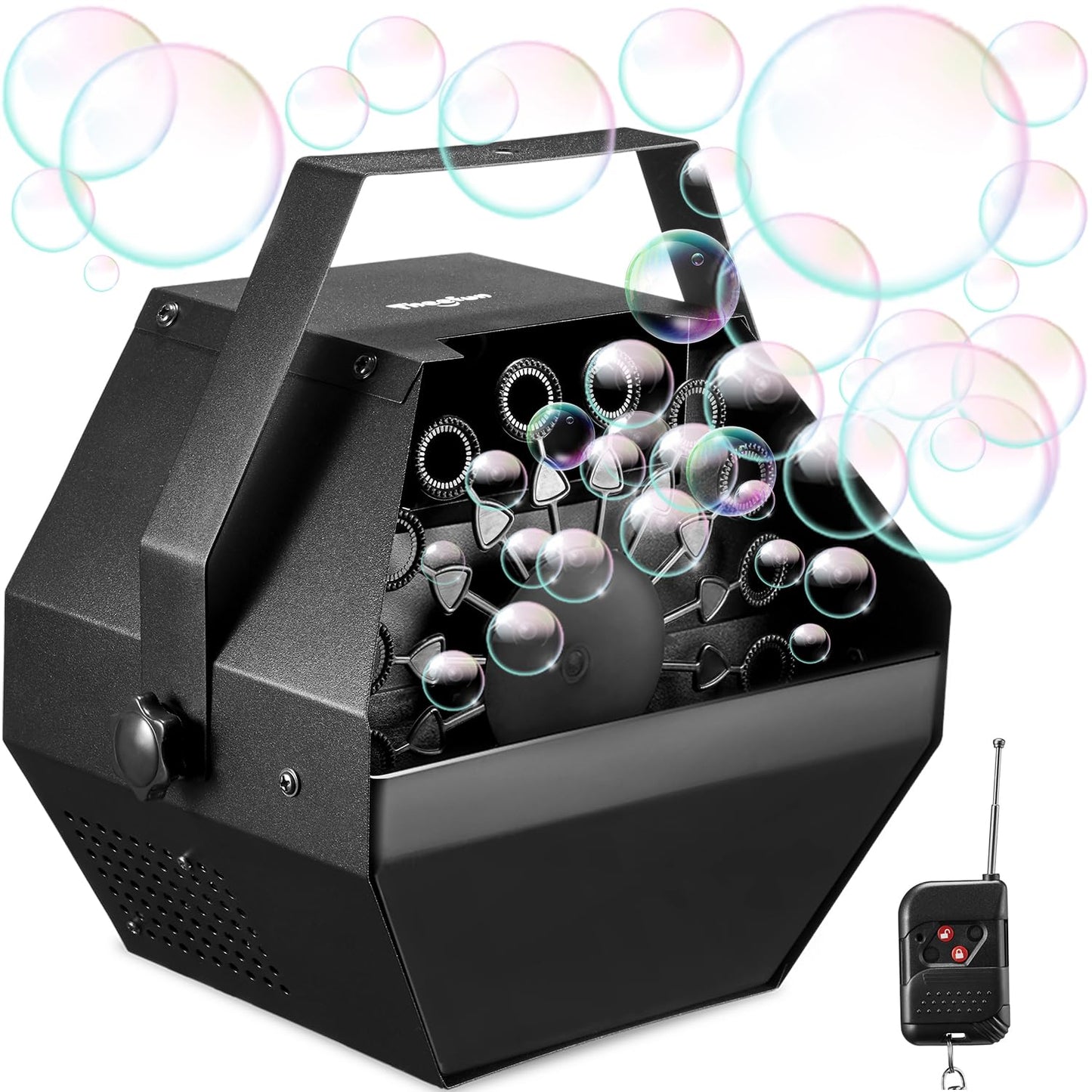 Theefun Bubble Machine with Remote Control — 750ML Metal Bubble Blower for Parties, Weddings & Events