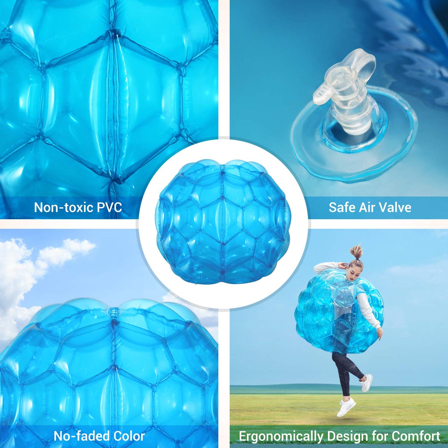 Theefun 2 Pack Bumper Balls – 36-Inch Blue Inflatable Sumo Balls for Outdoor Play (Kids & Adults)