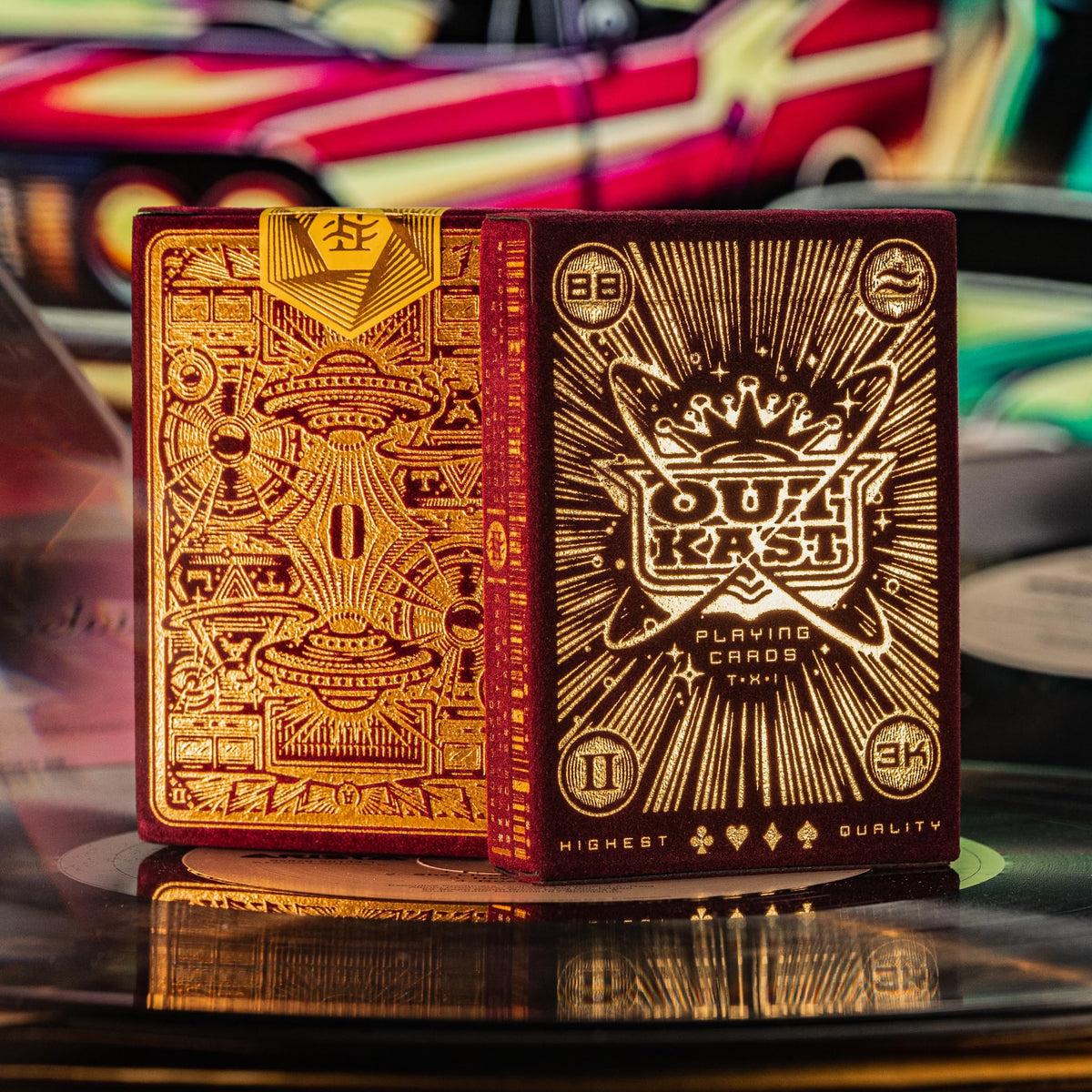 theory11 Outkast Premium Playing Cards – Poker Size, Red Velvet Box, Gold Foil