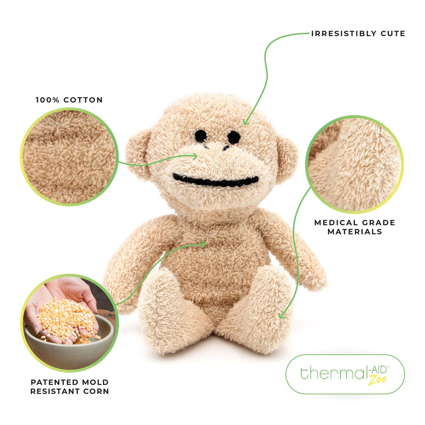 Thermal-Aid Zoo Mini — Jo Jo The Monkey Mold-Resistant Hot & Cold Pack for Kids | Reusable Plush Heating & Cooling Pad
