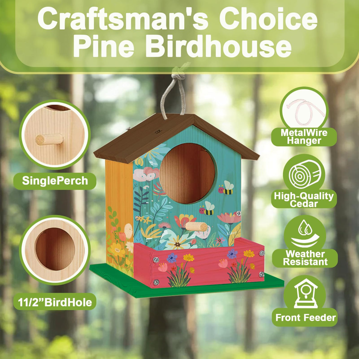 Thick&Thin Bird House Kit for Kids — Wooden DIY Outdoor Craft