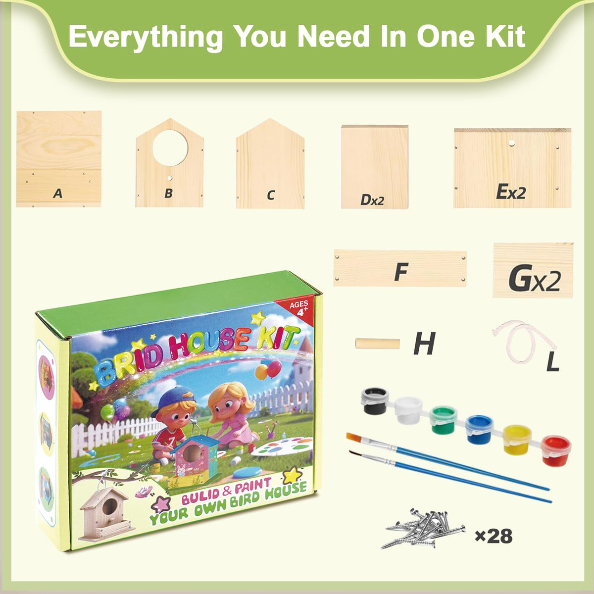 Thick&Thin Bird House Kit for Kids — Wooden DIY Outdoor Craft