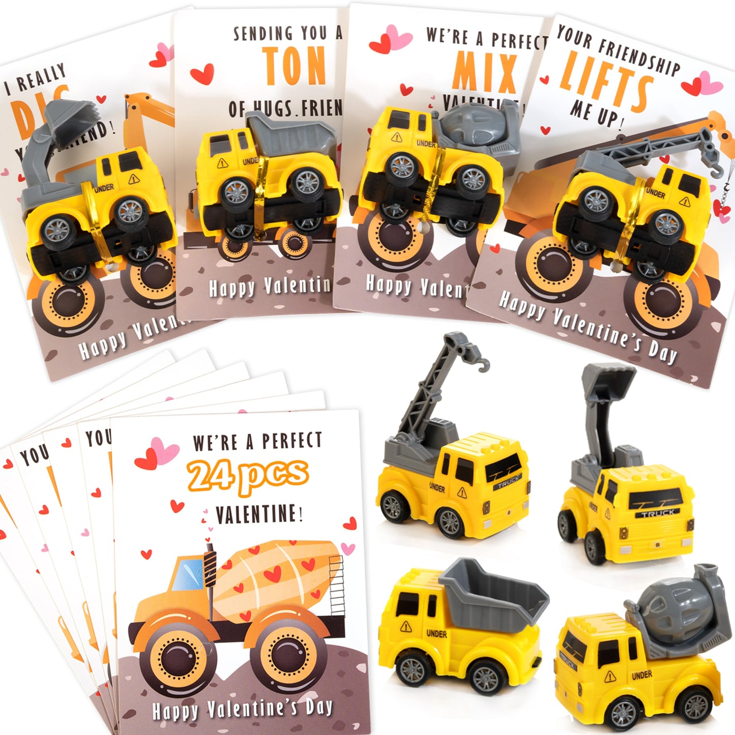 Thigreact Valentines Cards for Kids – 24 Truck Cards Bulk for Classroom & Party Favors