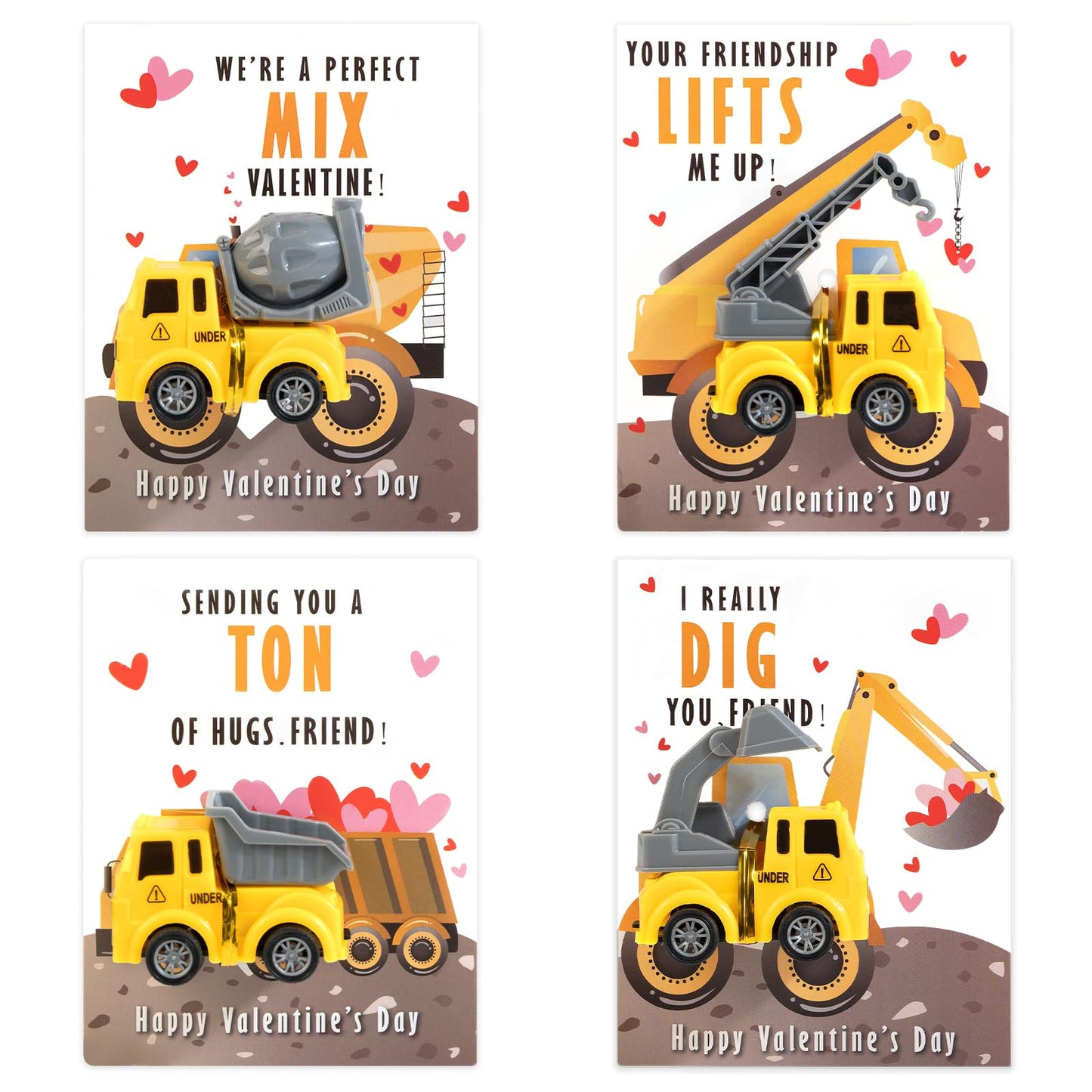 Thigreact Valentines Cards for Kids – 24 Truck Cards Bulk for Classroom & Party Favors