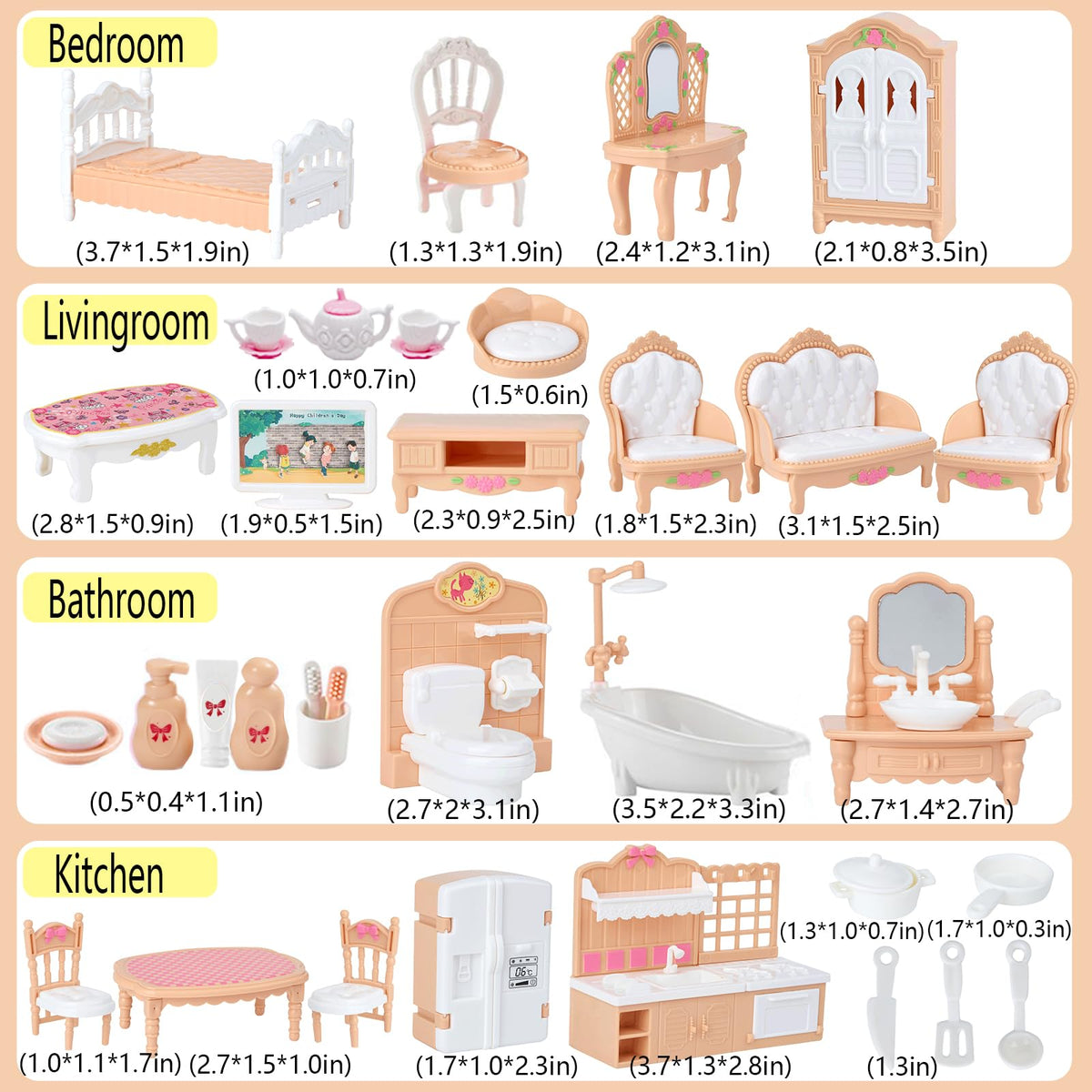 Thildani 35 Pcs Dollhouse Furniture Set 1:12 – Realistic Mini Home Accessories