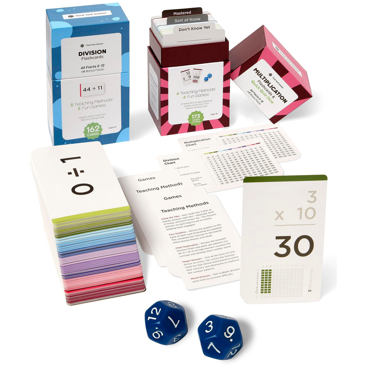 Think Tank Scholar 335 Multiplication & Division Flash Cards – Visual Aids, Dice & Charts for Grades 2–6