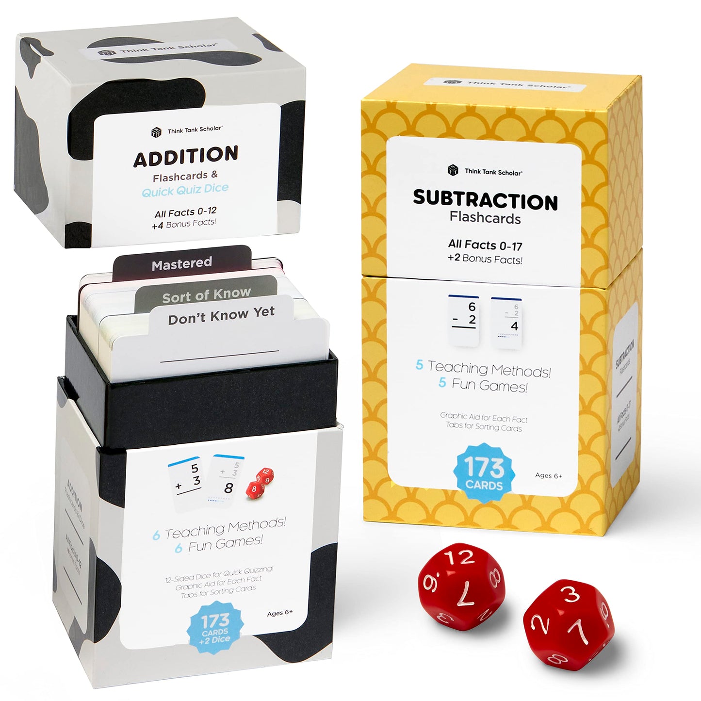 Think Tank Scholar 346 Addition & Subtraction Flash Cards Set – Color-Coded for Kindergarten to 3rd Grade (Award Winning)