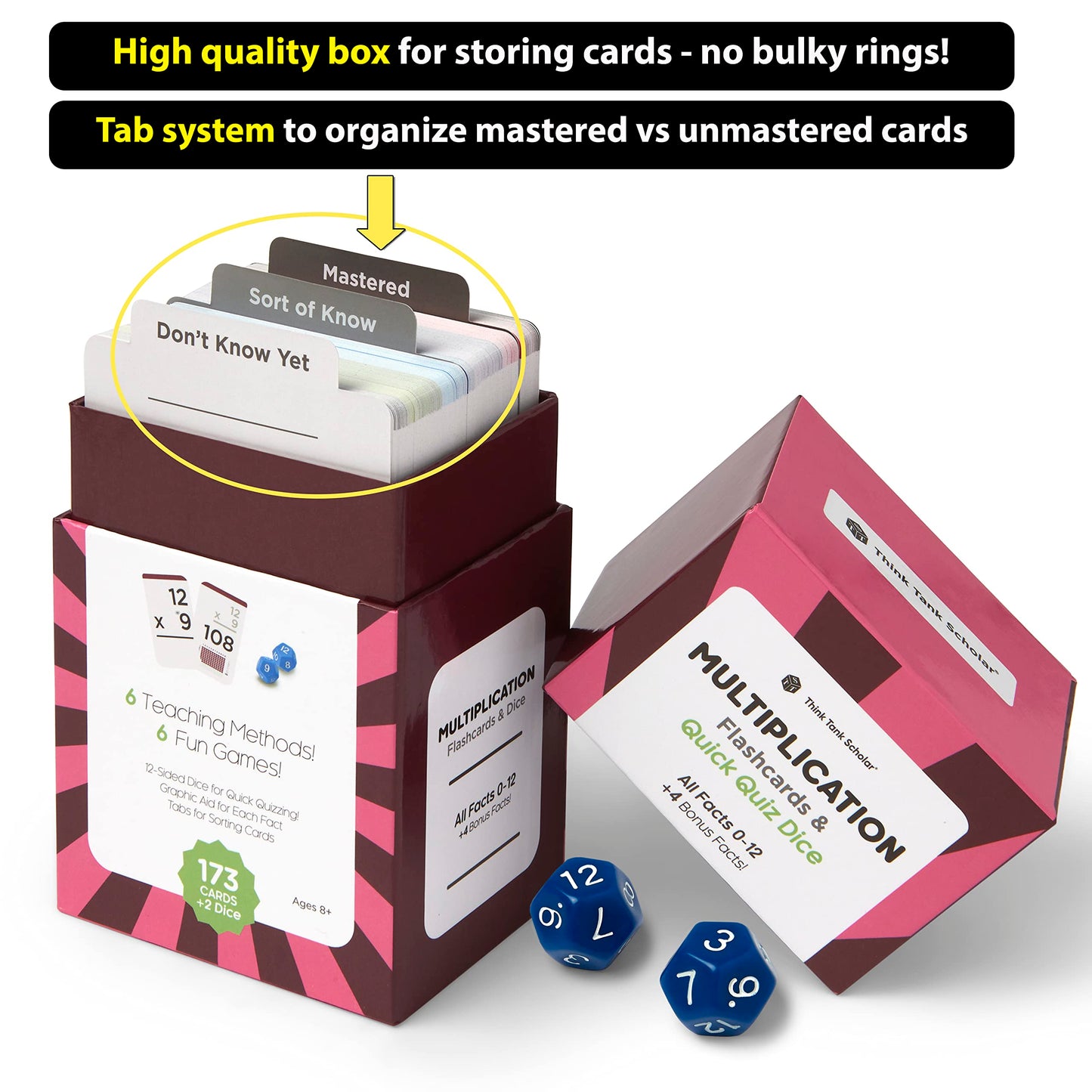 Think Tank Scholar Award-Winning Math Flash Cards – 681 Facts (0–12) with Dice & Mastery Tabs