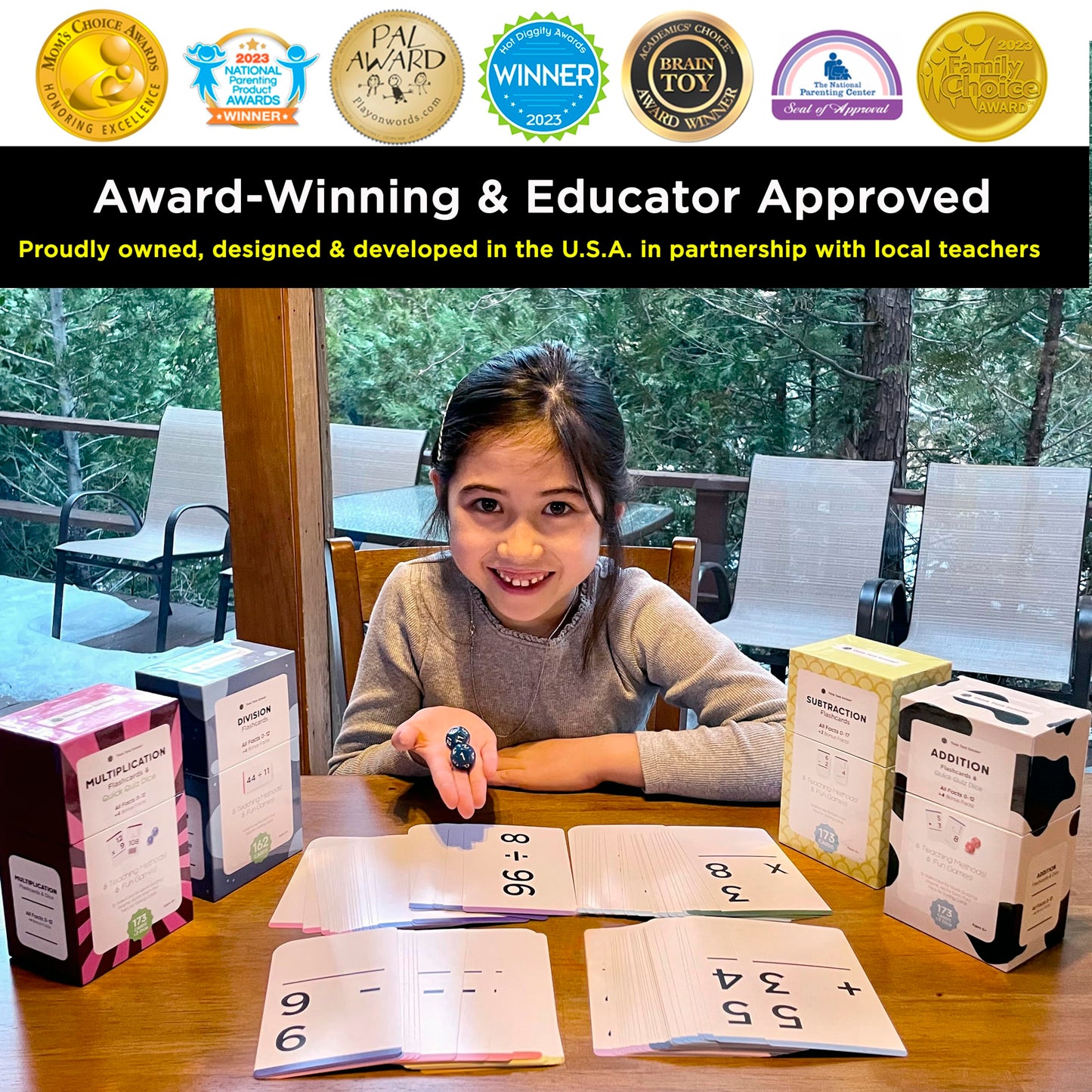 Think Tank Scholar Award-Winning Math Flash Cards – 681 Facts (0–12) with Dice & Mastery Tabs