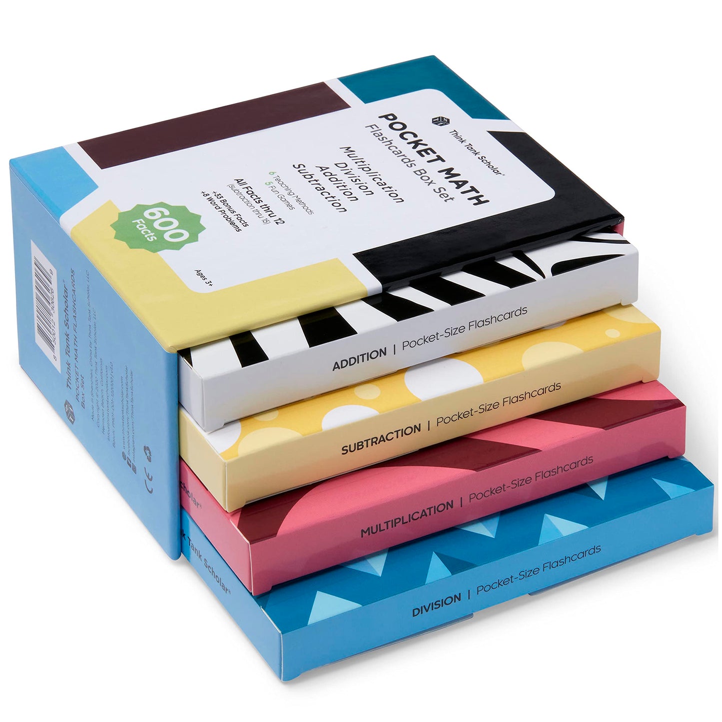Think Tank Scholar: Award-Winning 600 Facts Math Flash Cards for Grades 1–6 – 2 Facts Per Card, 20 Games, 8 Word Problems