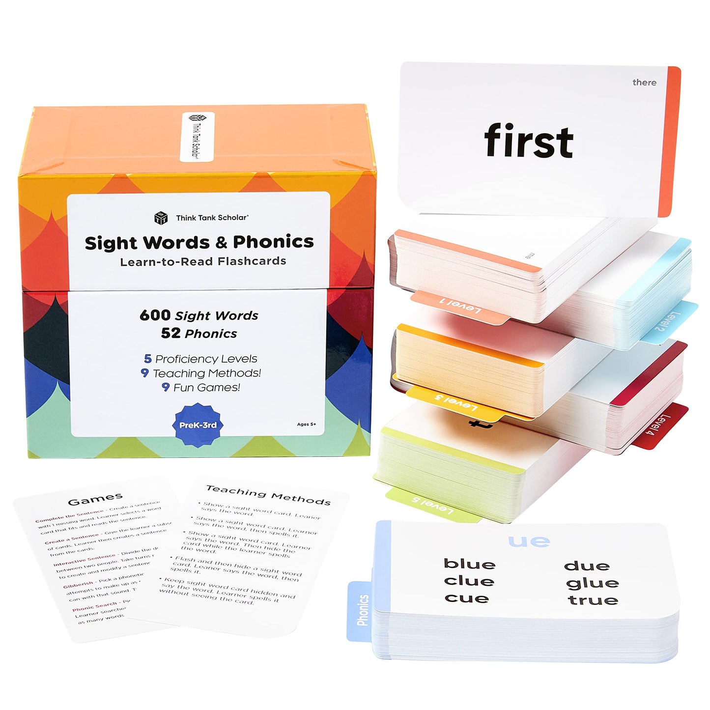 Think Tank Scholar – Award-Winning 652 Sight Words & Phonics Flash Cards for Preschool–3rd Grade (Dolch & Fry)