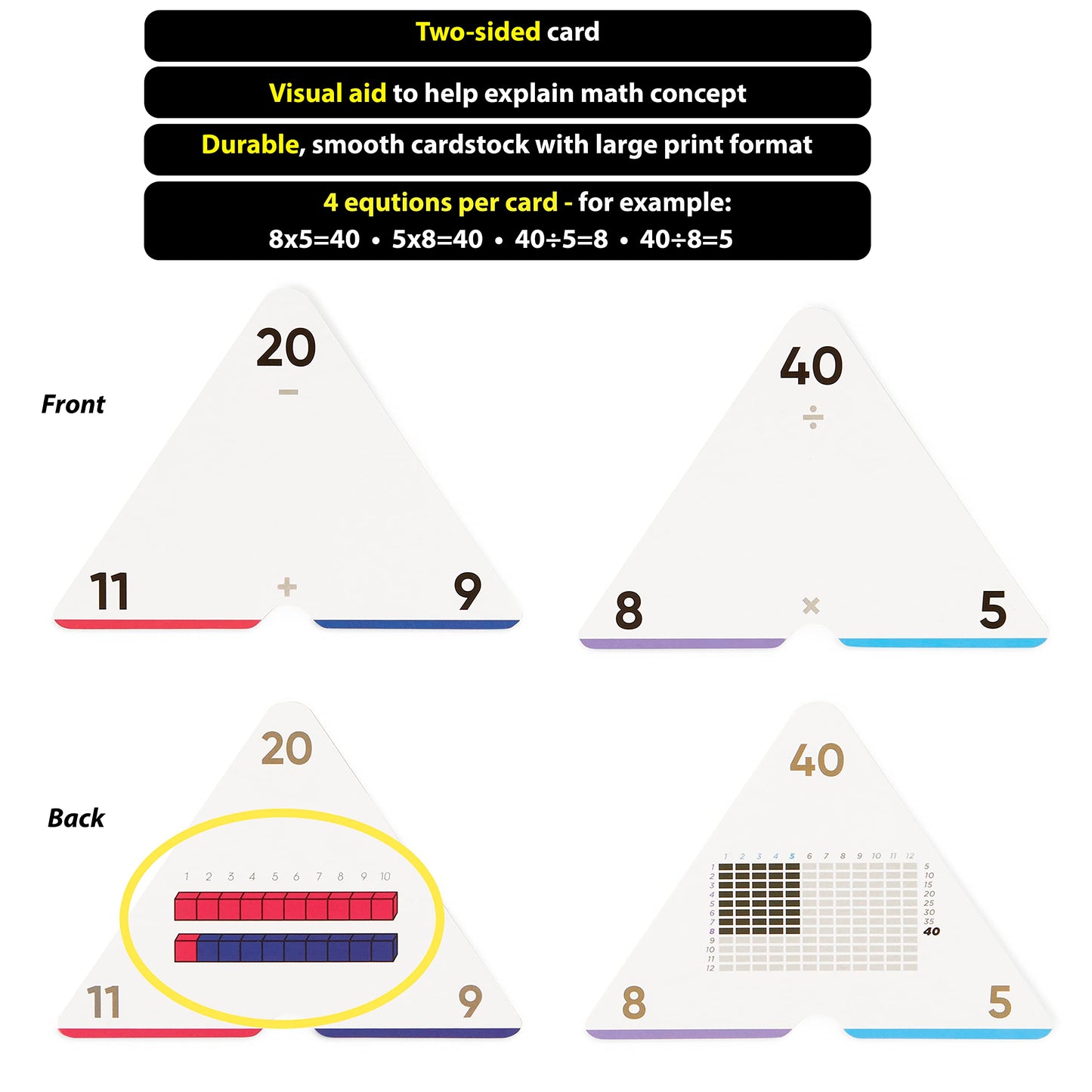 Think Tank Scholar Triangle Math Flash Cards – 752 Facts (Add, Subtract, Multiply & Divide) for Grades K–6