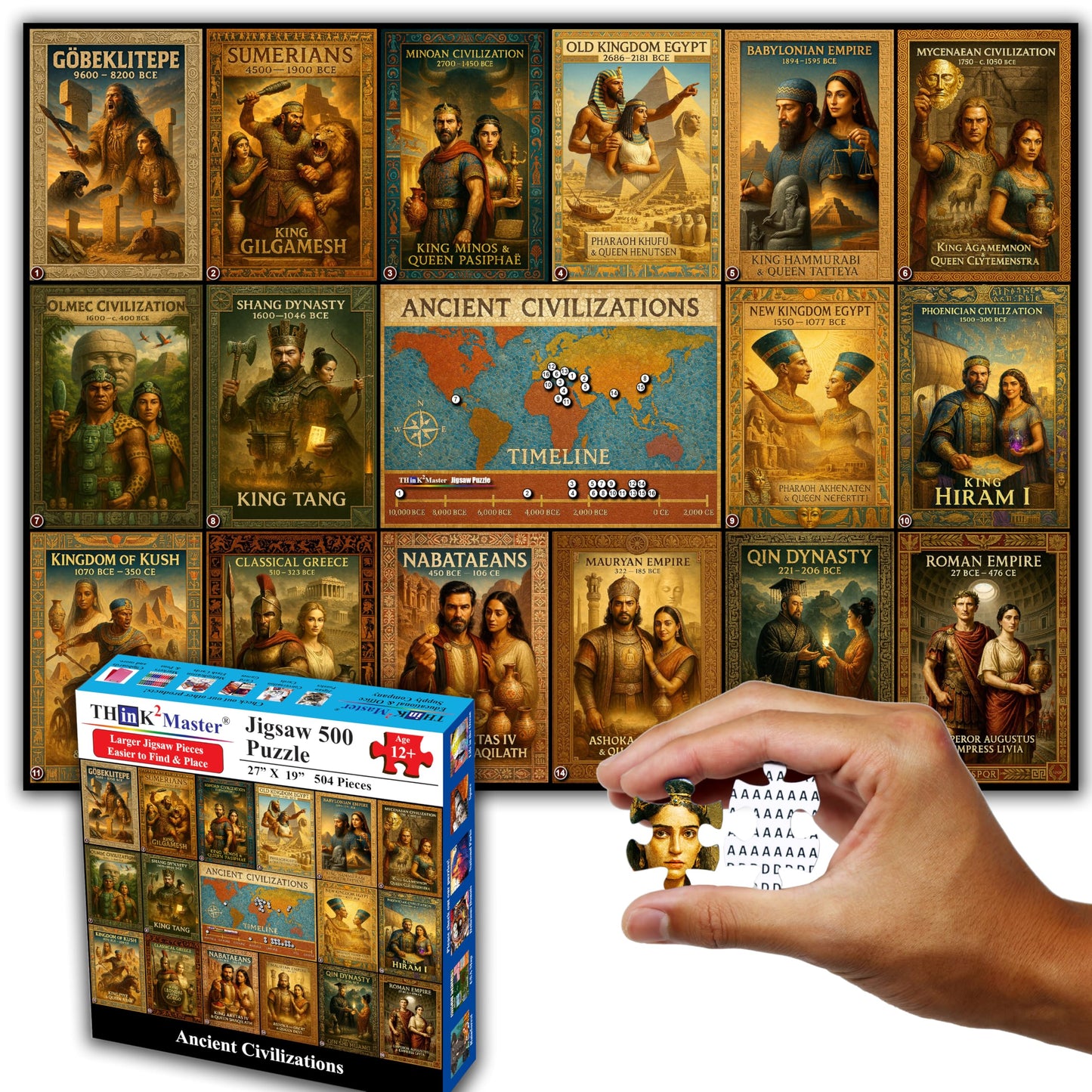 Think2Master Ancient Civilizations Puzzle – 504 Pieces Large-Format (26.8 x 18.9 in) | Great Gift for Teens & Adults
