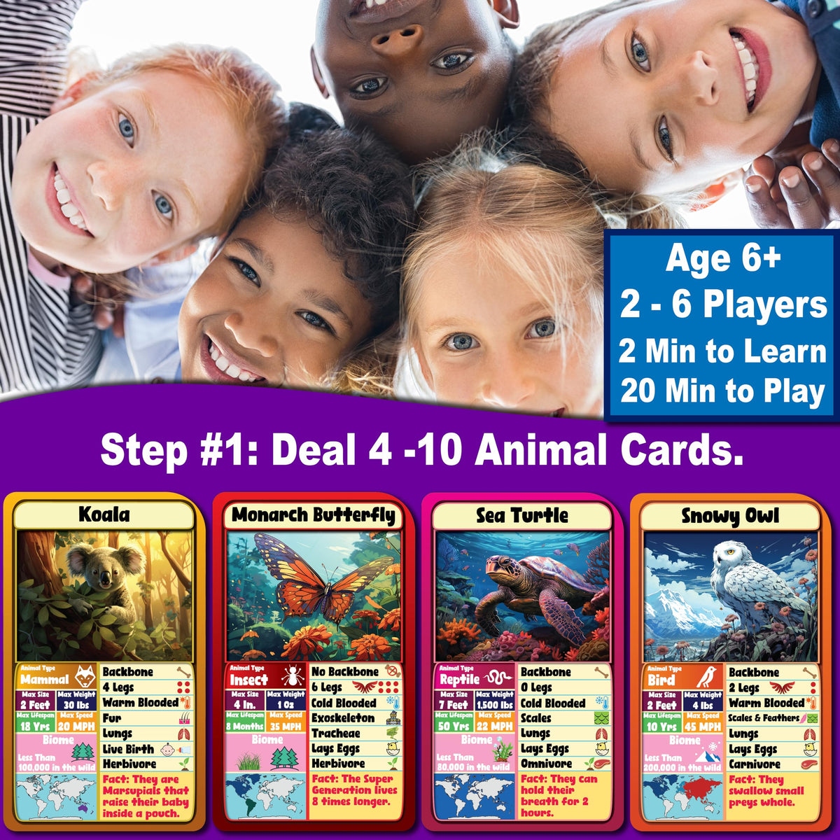 THINK2MASTER Animal Trading Card Game — Educational Fun for 2-12 Players