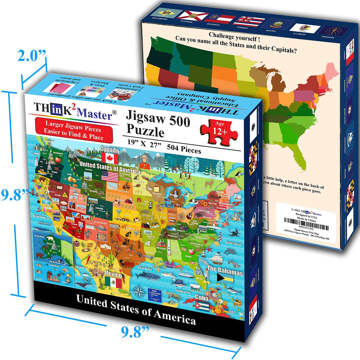 Think2Master Colorful USA Map Puzzle – 504-Piece Large Jigsaw (26.8 x 18.9 in)