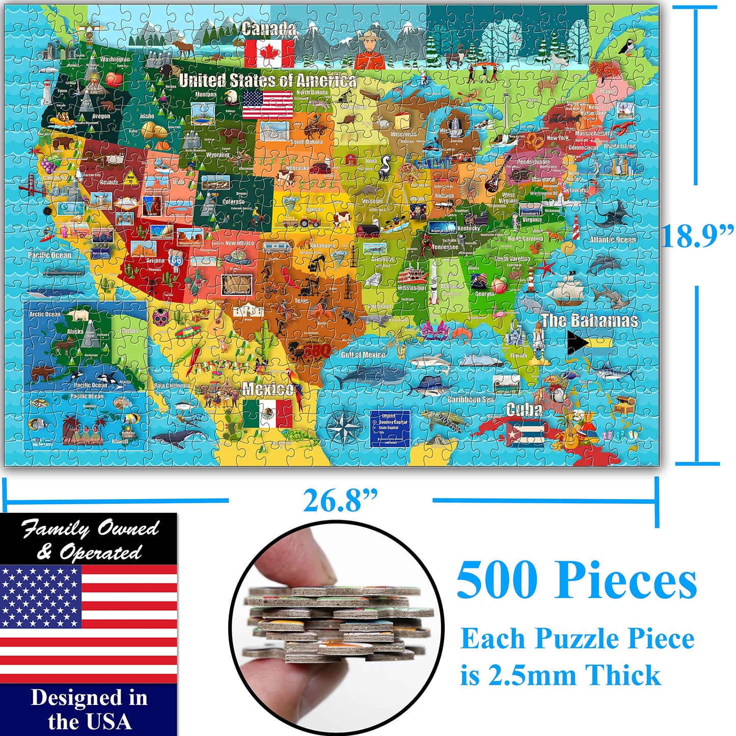Think2Master Colorful USA Map Puzzle – 504-Piece Large Jigsaw (26.8 x 18.9 in)