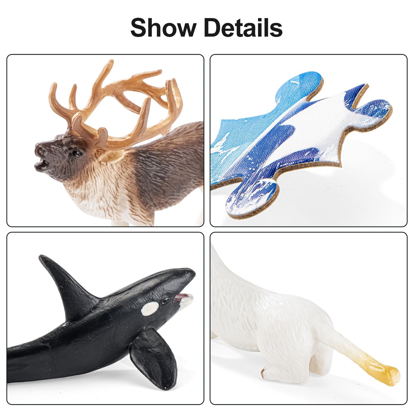 THINKBAY Arctic Animals Figurines + 108-Piece Large Arctic Puzzle – 16 Figurines for Preschoolers