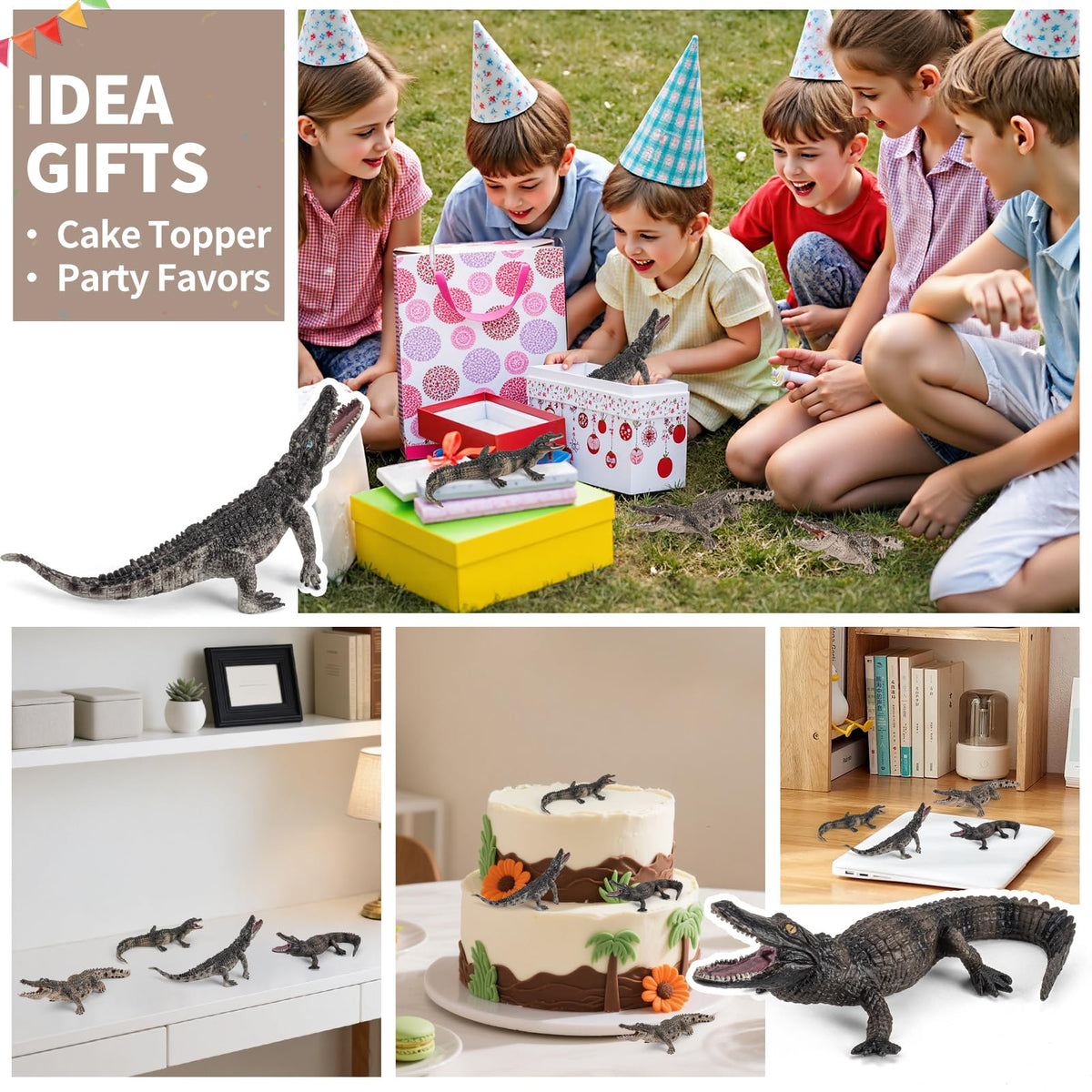 THINKBAY 4PCS Safari Crocodile Toy Figures – Realistic Alligators, Caiman & Nile Crocodile for Kids