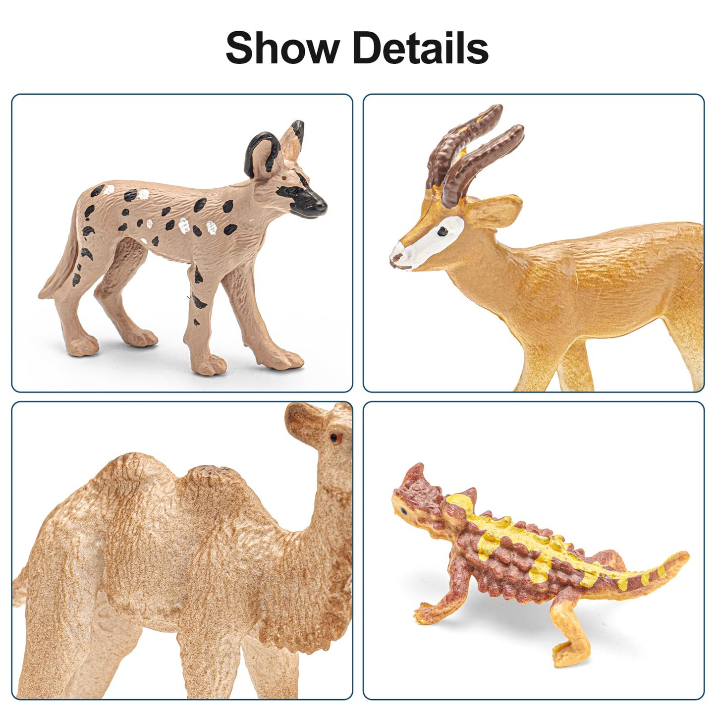 THINKBAY 16Pcs Desert Animals Figures for Kids – Safe Lizard, Camel, Cobra & Cactus Diorama Toys