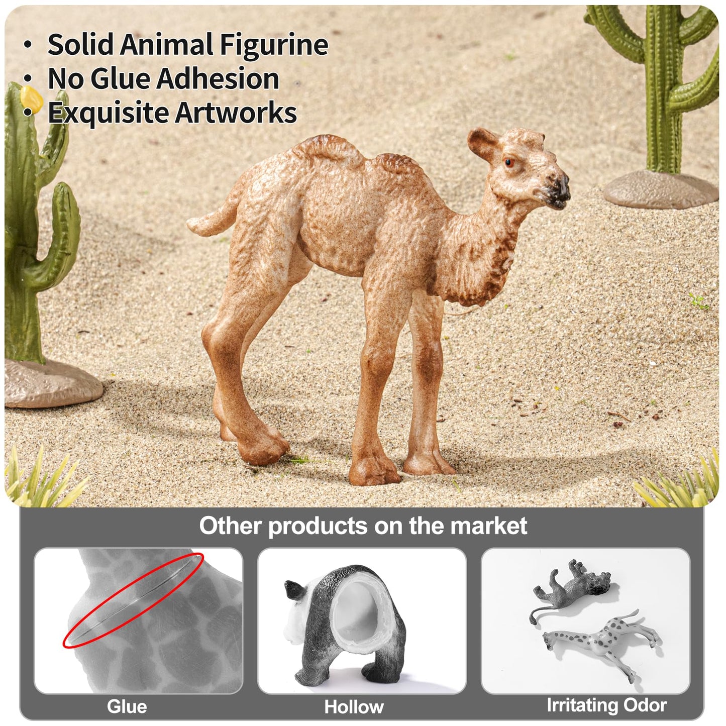 THINKBAY 16Pcs Desert Animals Figures for Kids – Safe Lizard, Camel, Cobra & Cactus Diorama Toys