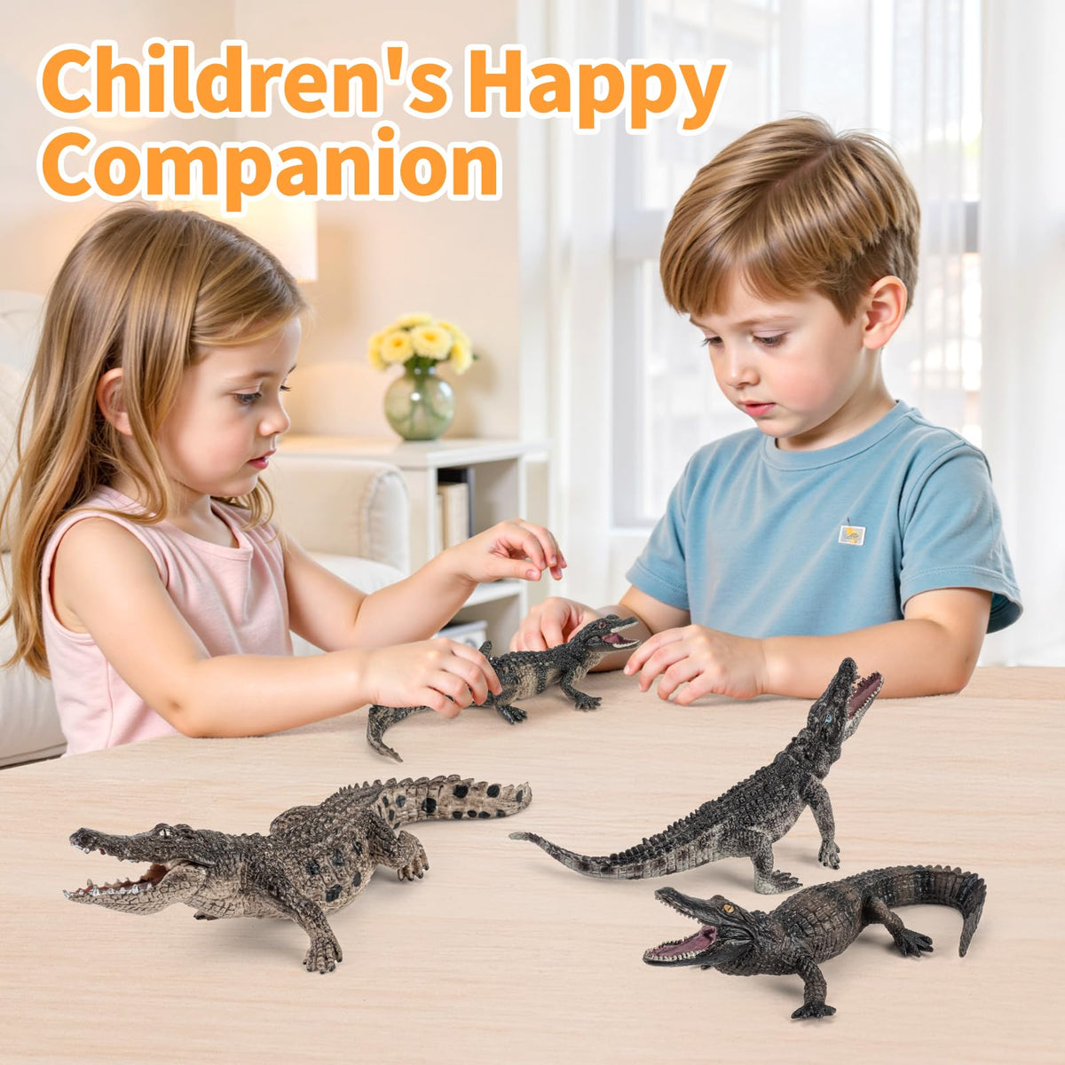 THINKBAY 4PCS Safari Crocodile Toy Figures – Realistic Alligators, Caiman & Nile Crocodile for Kids