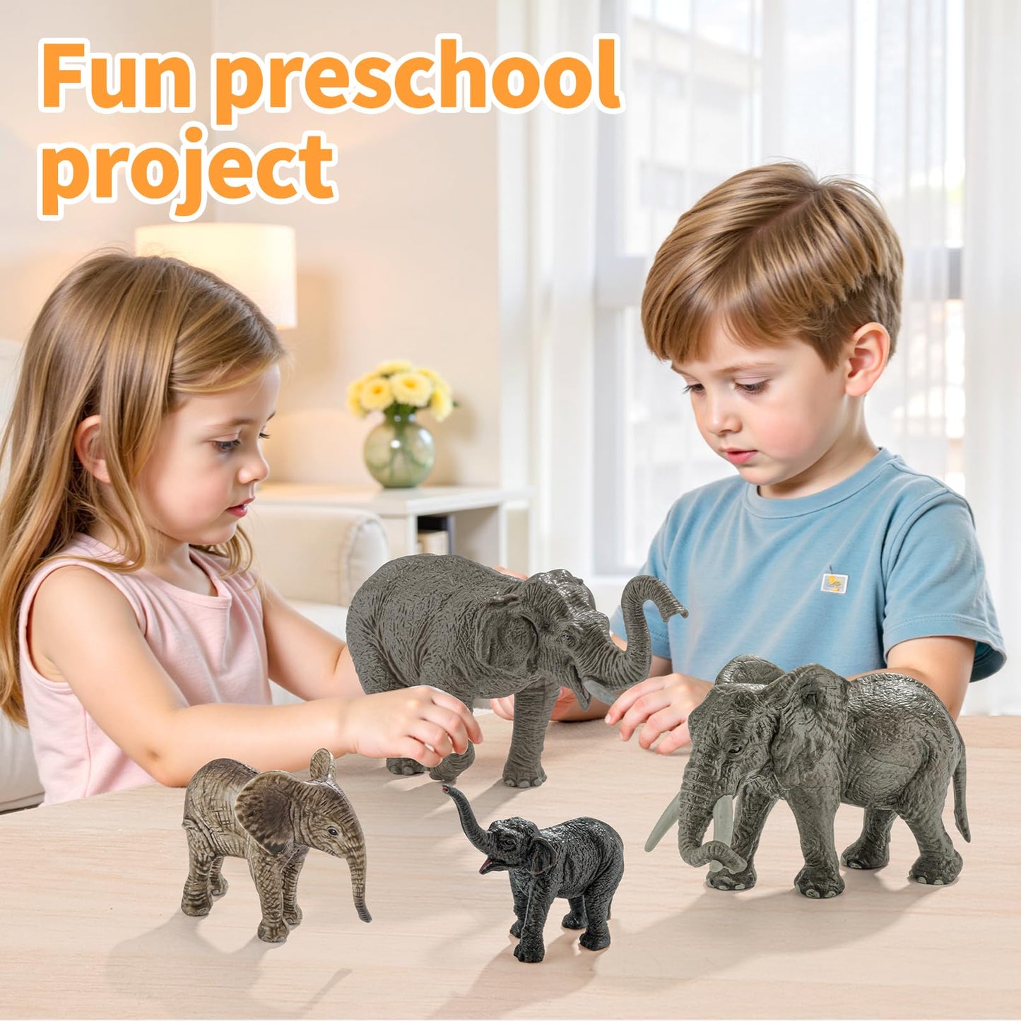 ThinkBAY 4PCS Safari Elephant Figurines for Kids – Safe PVC Zoo Animals Toys