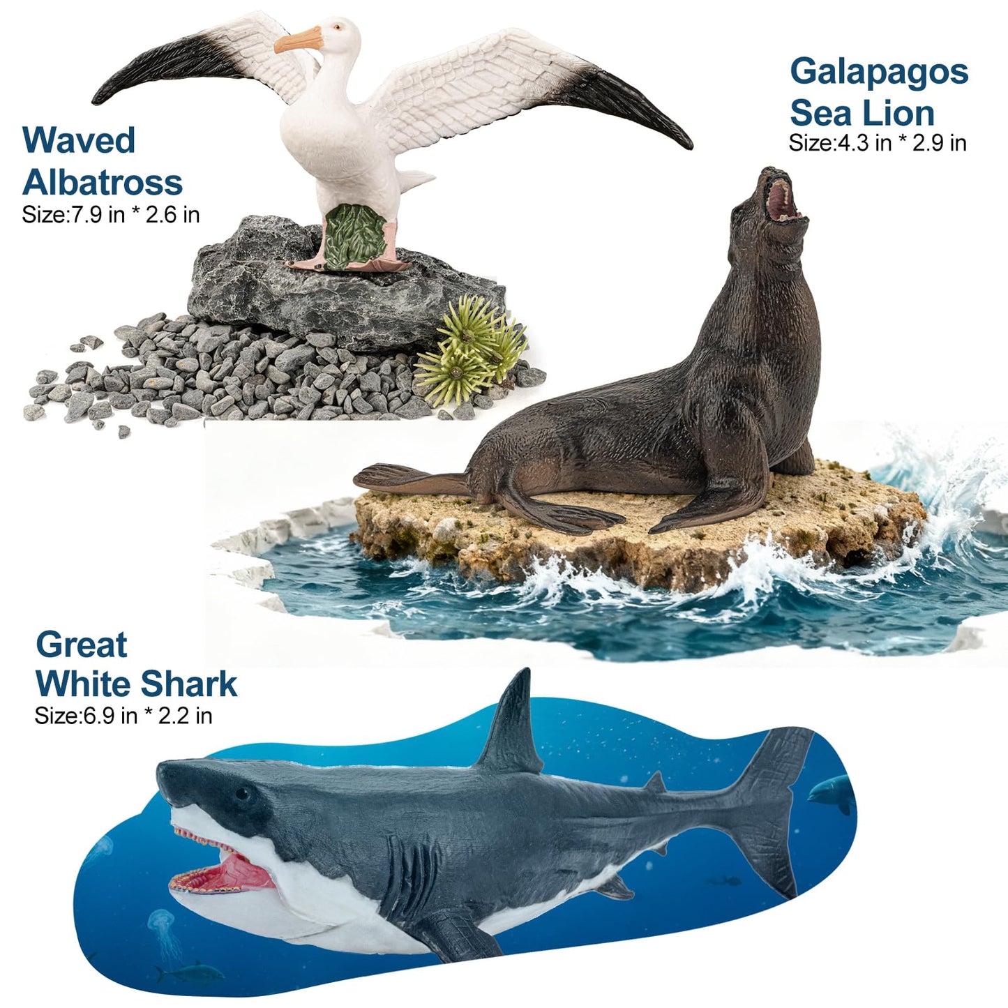 THINKBAY 8PCS Galapagos Island Animal Figurines Set | Realistic Ocean Toys